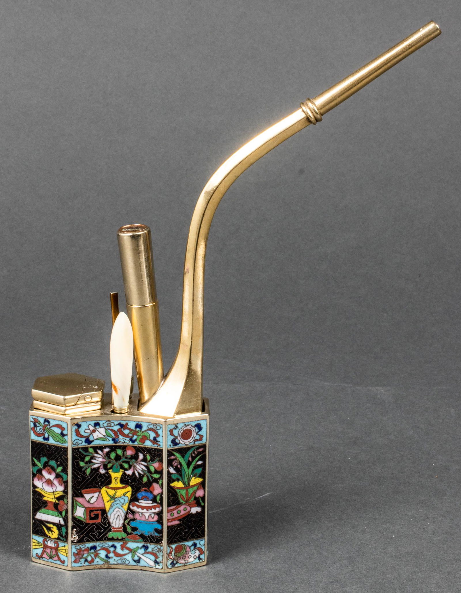 Chinese Paktong Cloisonne Enamel Water Pipe (1 of 12)
