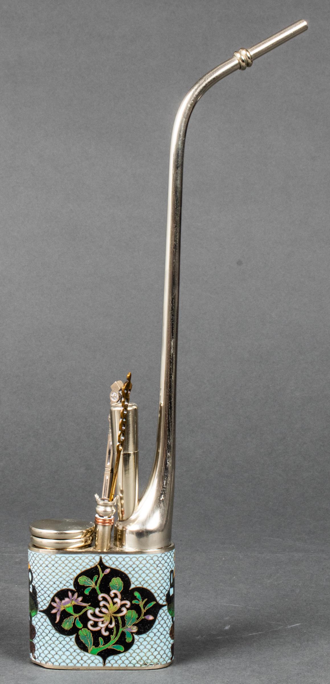 Chinese Paktong Cloisonne Enamel Water Pipe (1 of 9)