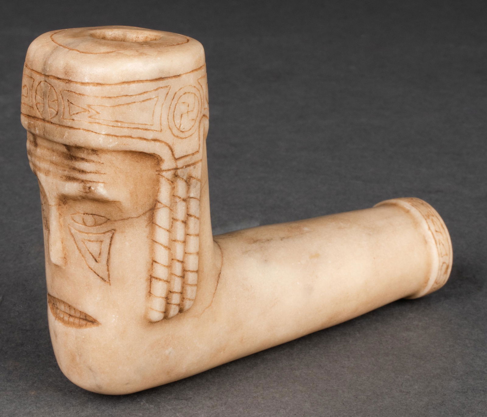 Native American Carved Stone Figural Effigy Pipe