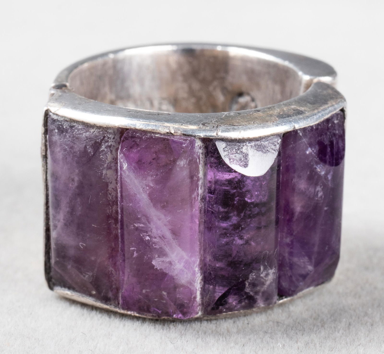Antonio Pineda Taxco Silver Amethyst Hinge Ring (1 of 5)