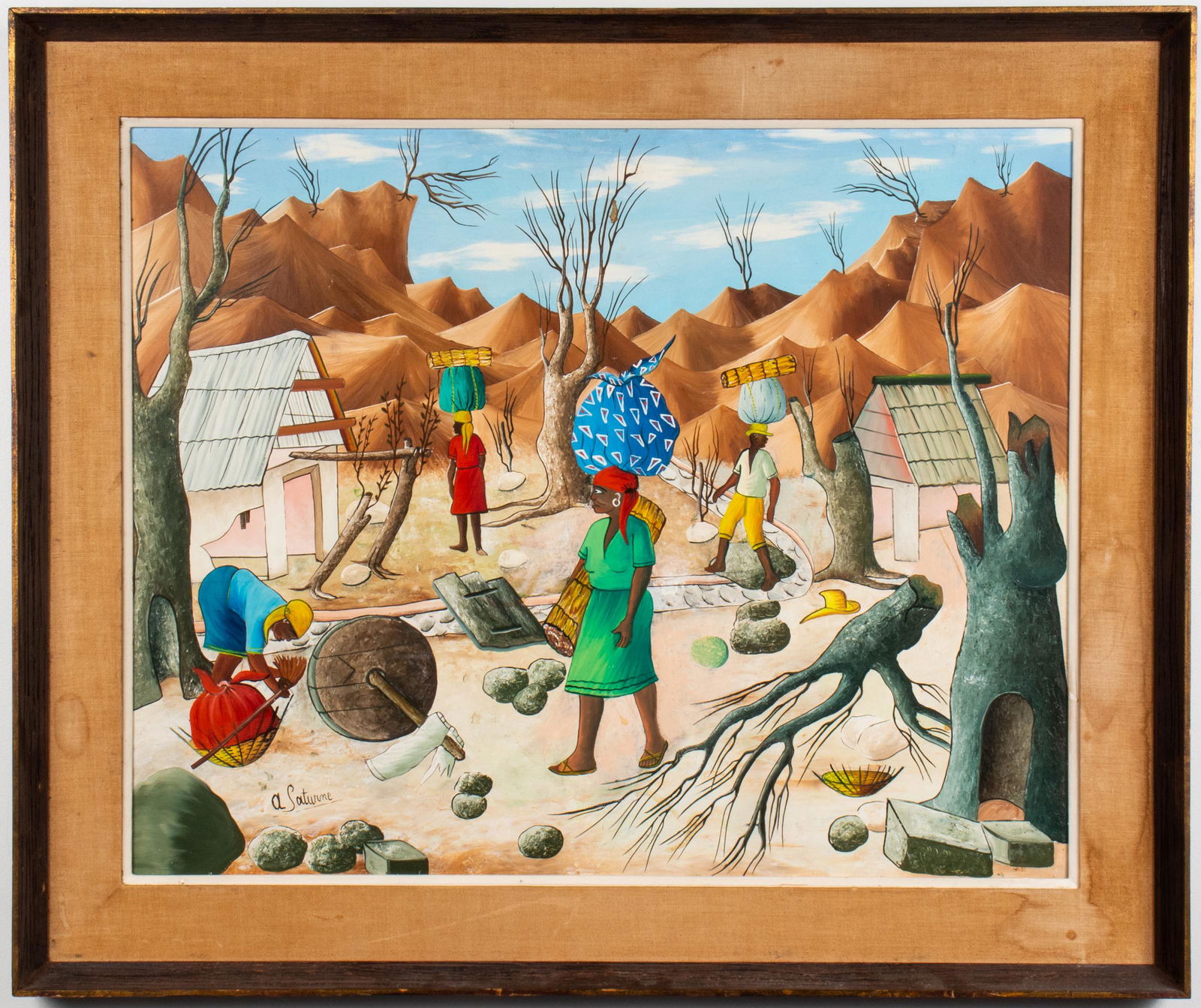Andre Saturne Haitian "Village" Oil on Board (1 of 8)