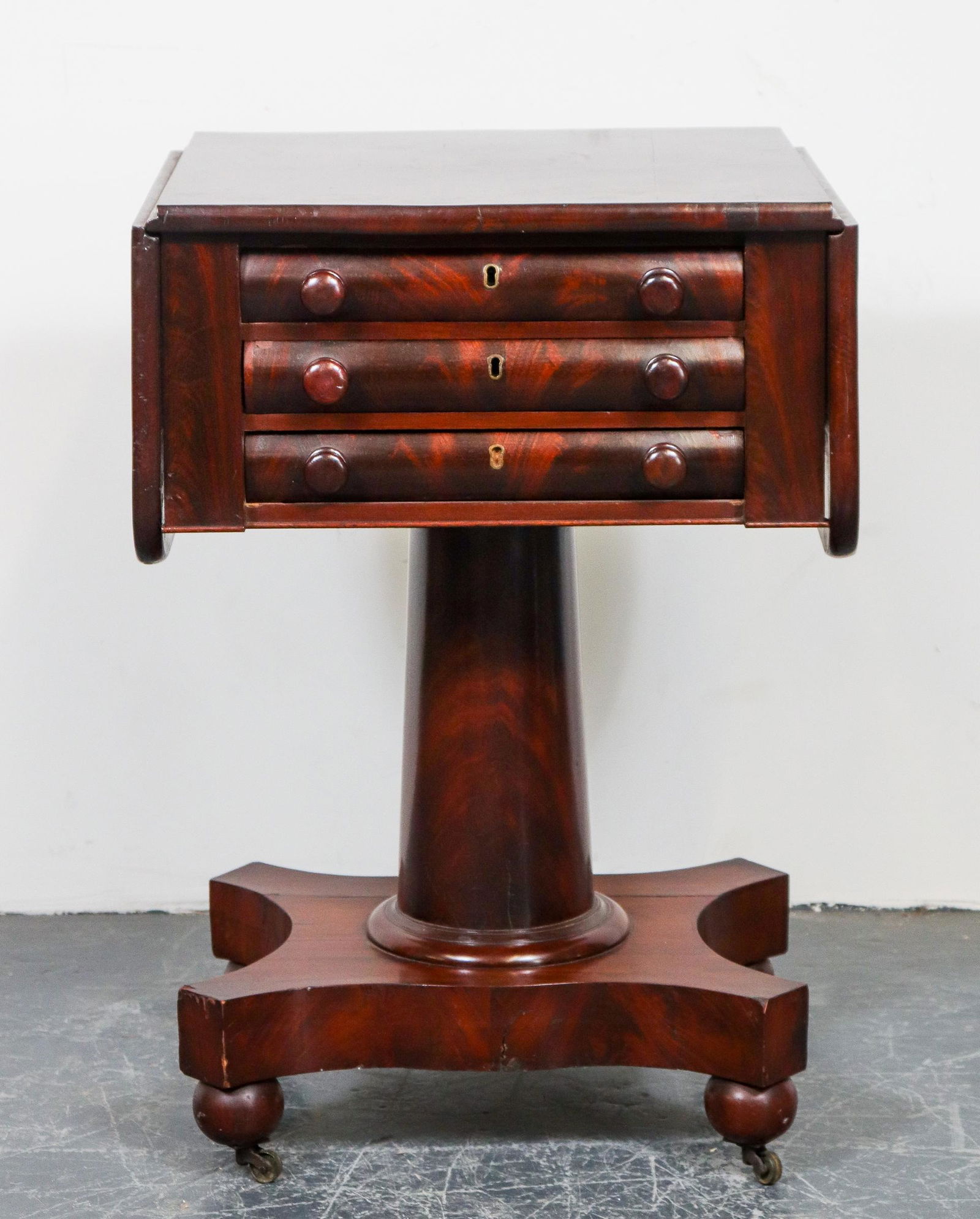 Antique English Three Drawer Drop Side Table (1 of 7)