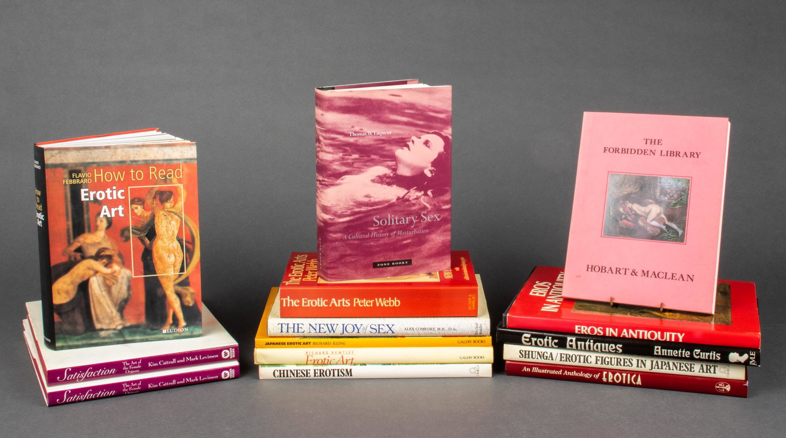 Books On Erotica And Sexuality, 13: Group of art reference / coffee table books on Erotica and Sexuality comprising - Solitary Sex: A Cultural History of Masturbation by Thomas Laqueur / Zone Books Satisfaction: The Art of the Female Or
