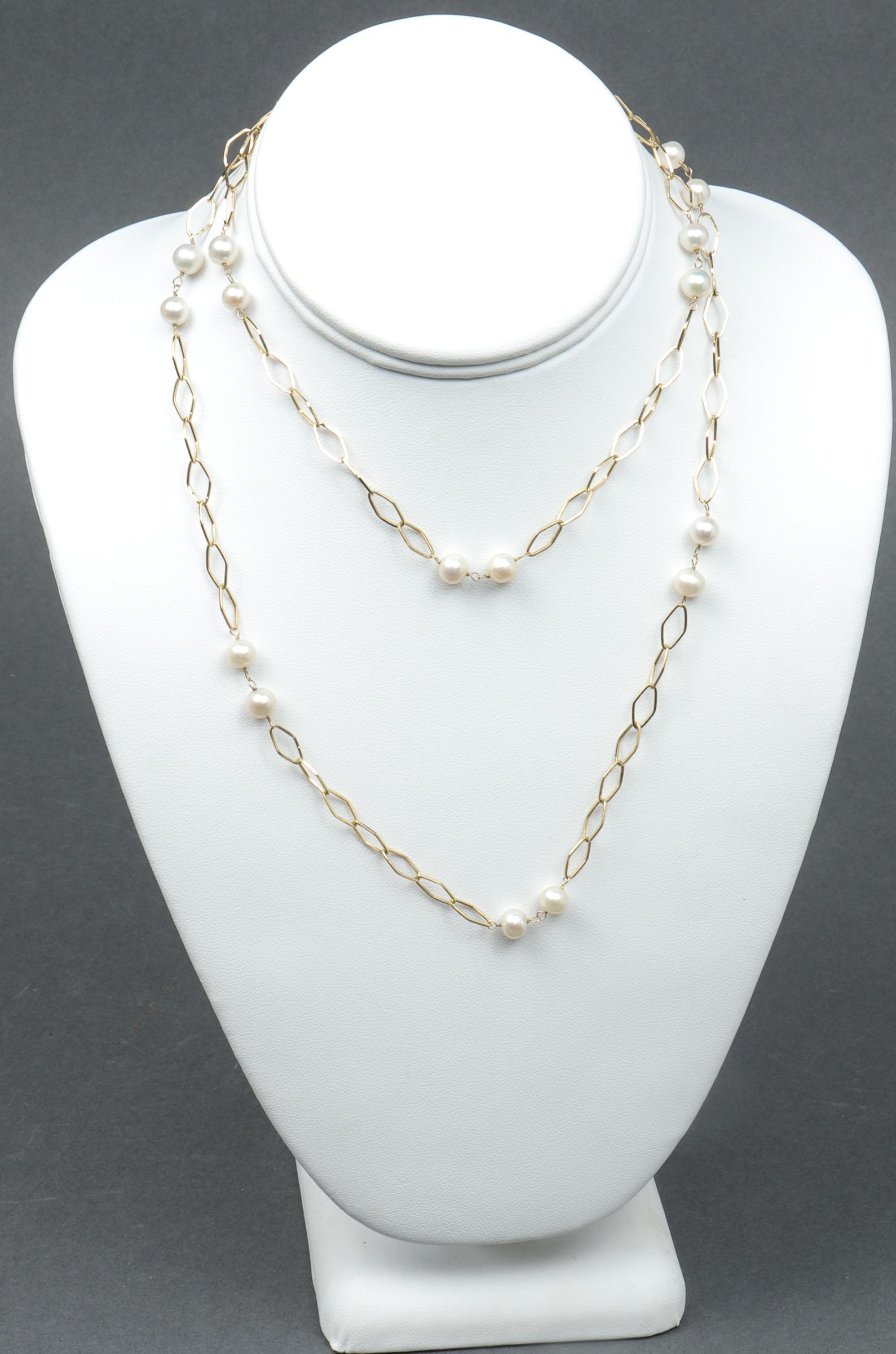 14K Yellow Gold & Culture Pearl Link Necklace (1 of 3)
