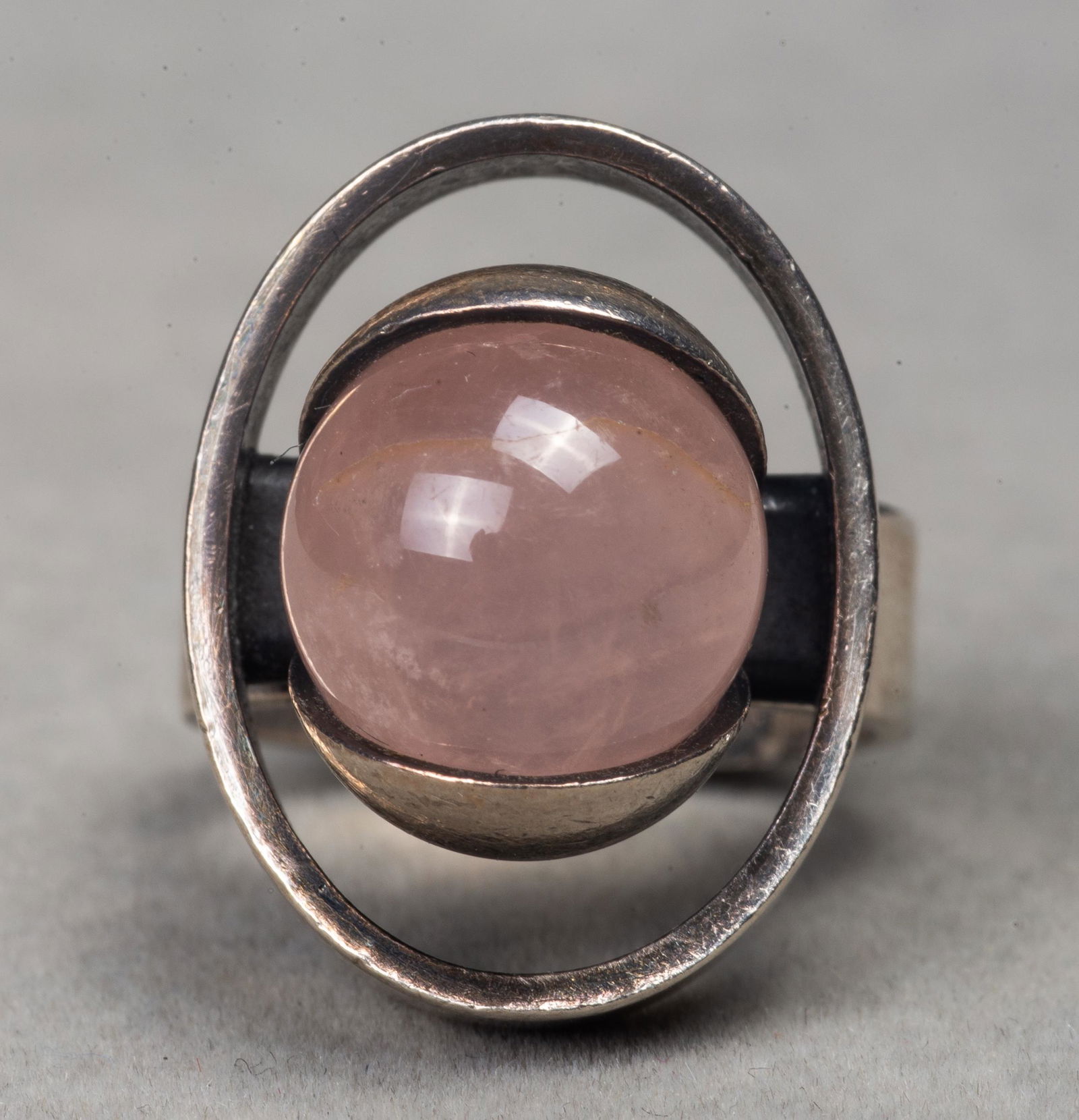 Mid-Century Modern Silver Rose Quartz Ring (1 of 5)