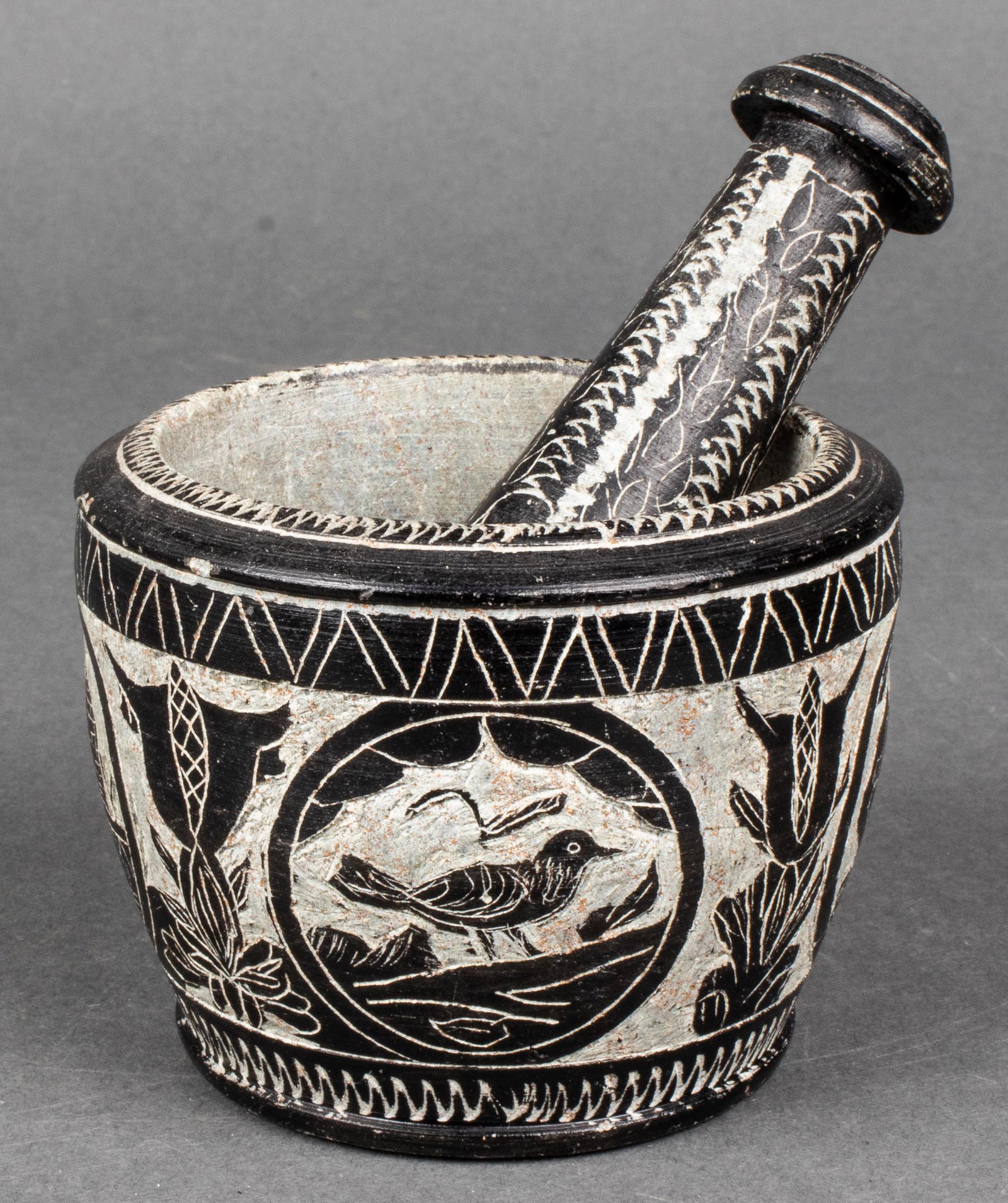 Hand Carved Stone Mortar And Pestle: 4.25” diameter