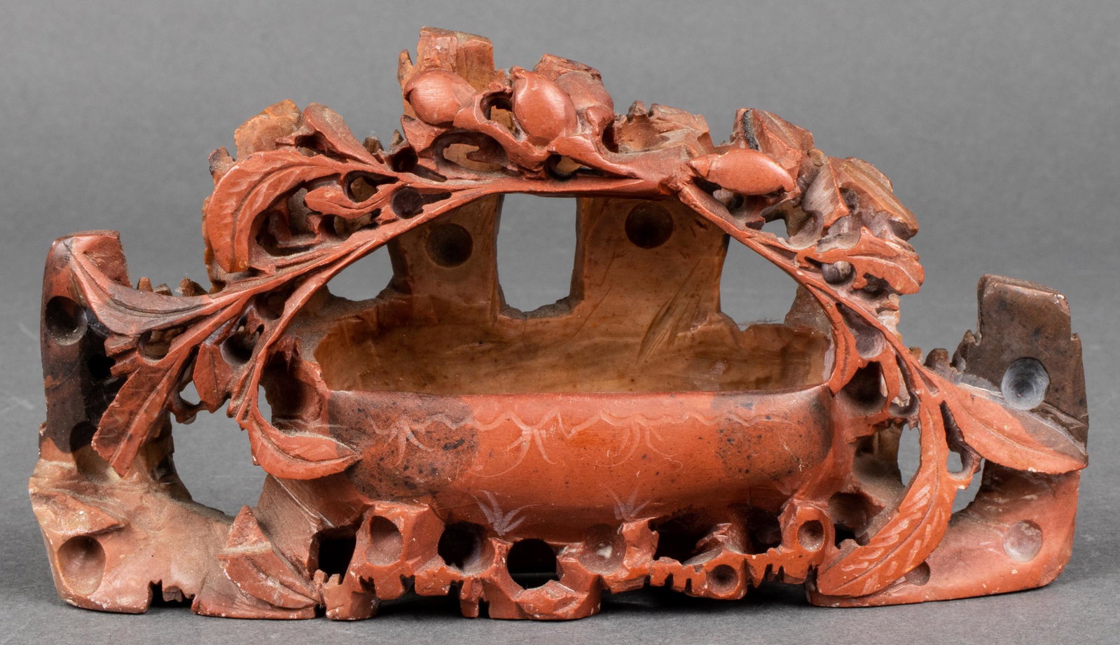 Chinese Carved Stone Boat Scene: 3.25” H x 6.5” W x 1.5” D