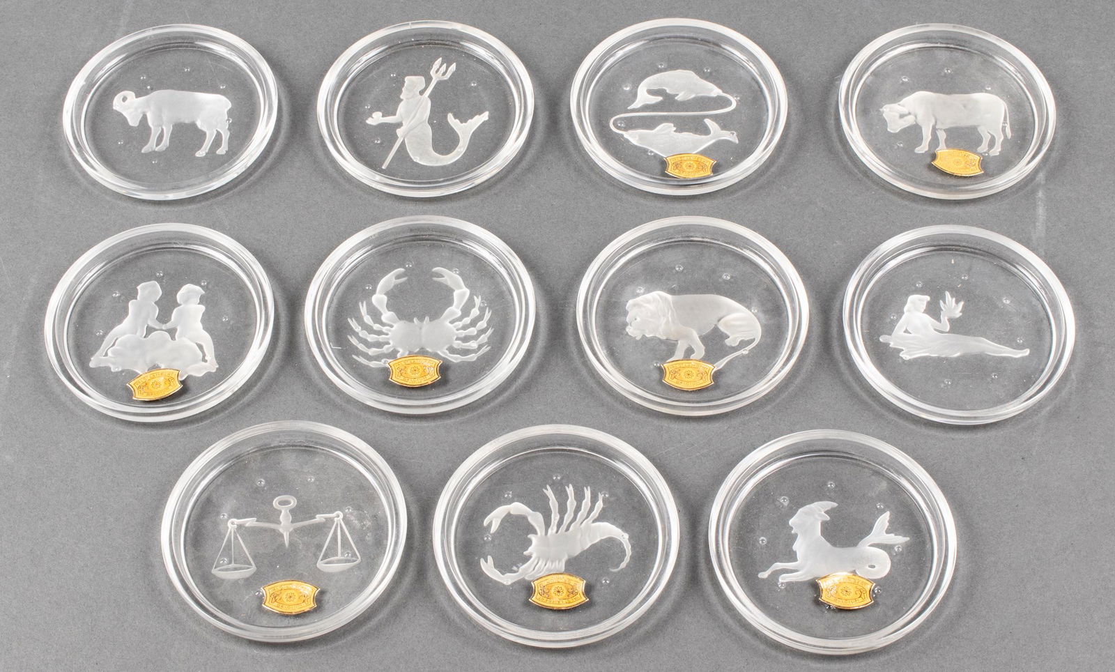 Val St Lambert Partial Glass Zodiac Coaster Set, 1 (1 of 7)