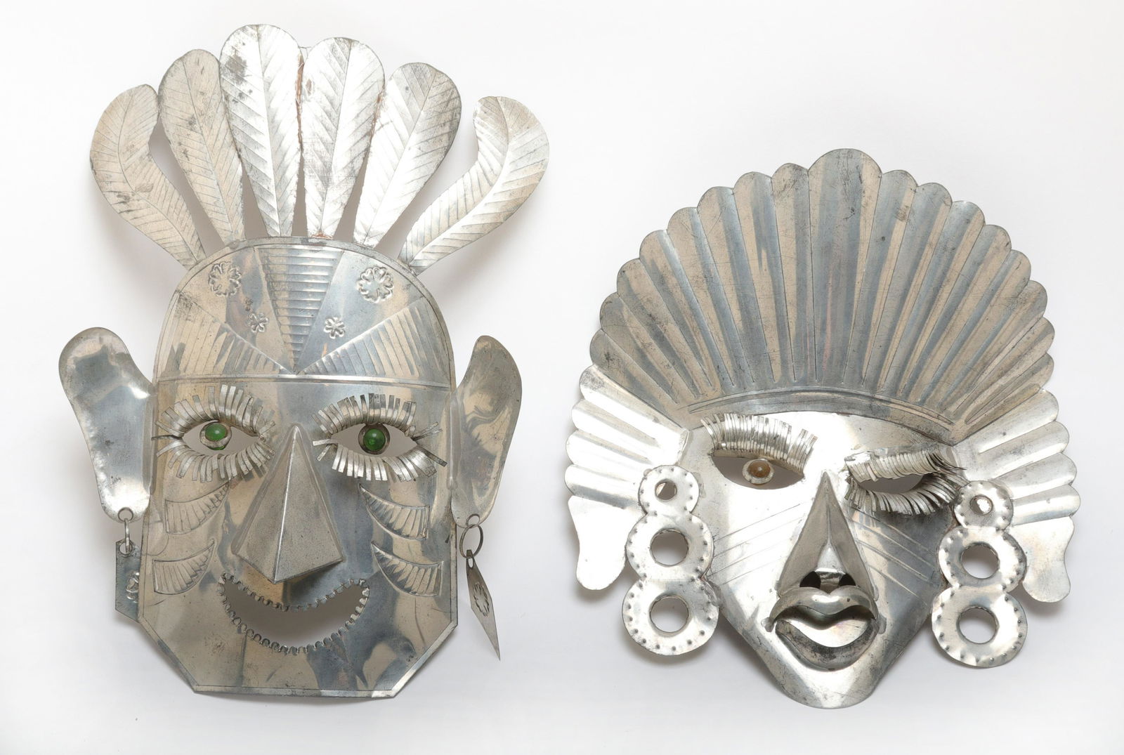 Mexican Tin Mask Wall Sculptures, 2 Pcs. (1 of 6)