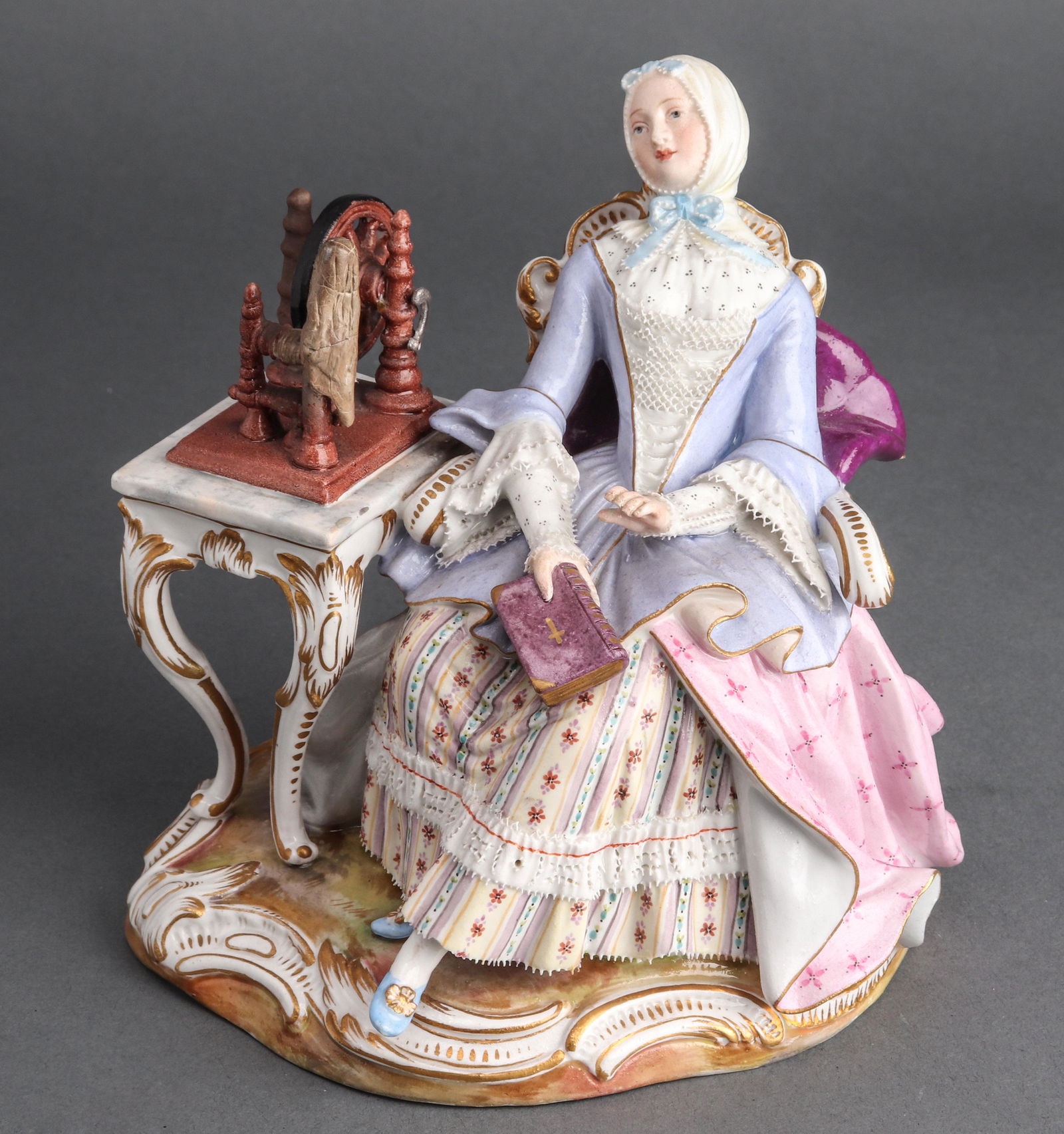 Meissen Porcelain Lady w Spinning Wheel Sculpture (1 of 8)