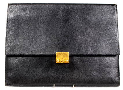 Morabito Black Leather Document Bag / Case: 10.5” H x 14” W x 0.5” D