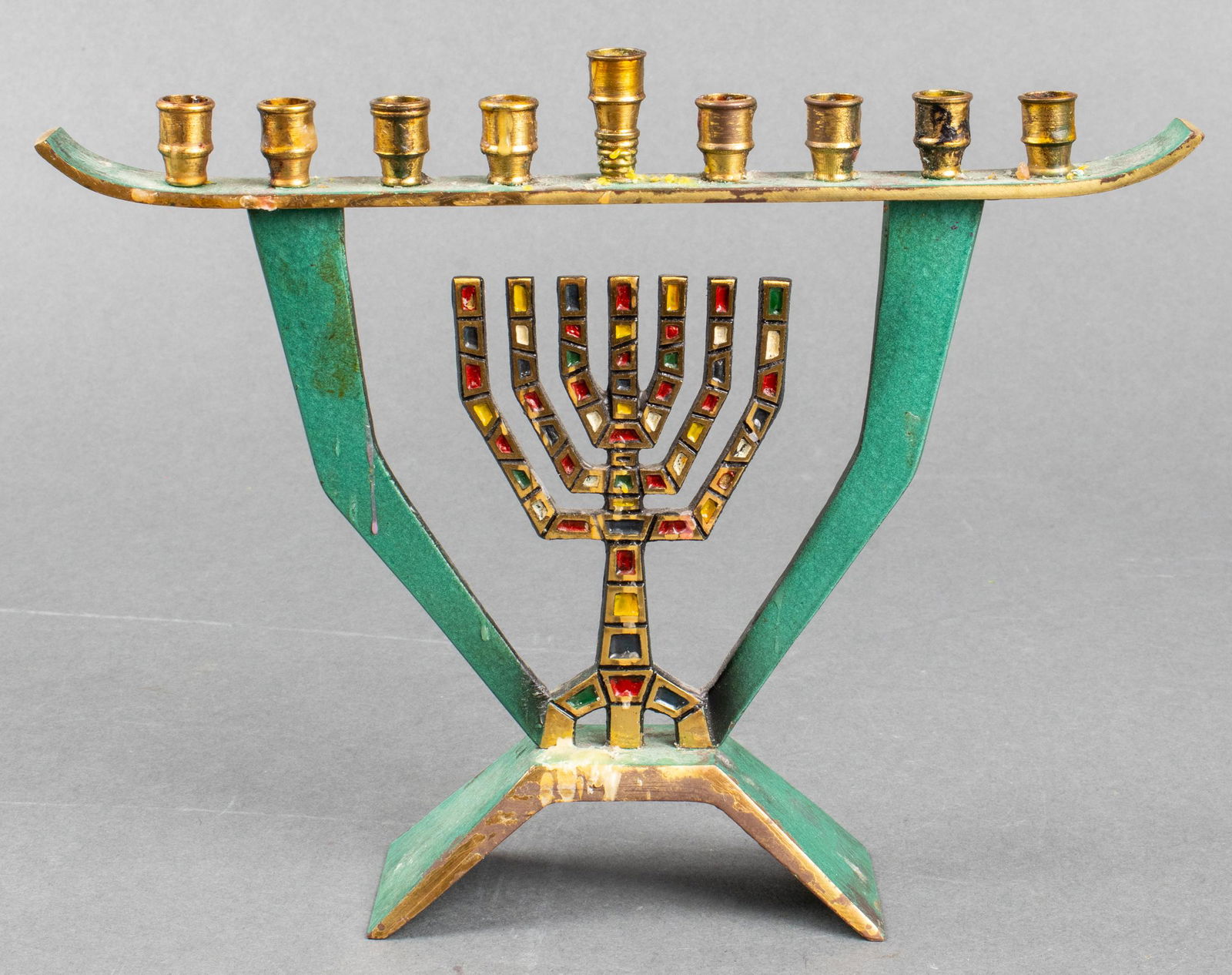 Modern Israeli Judaica Brass & Enamel Menorah (1 of 8)