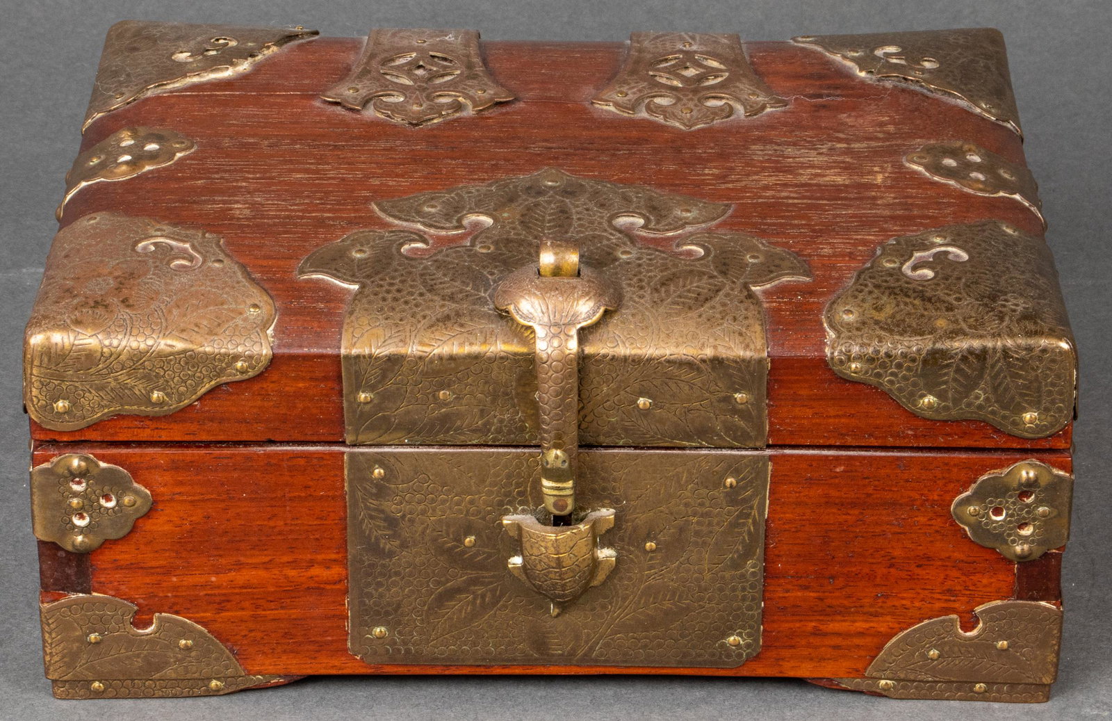 Chinese Brass Mounted Wood Box, Vintage (1 of 9)