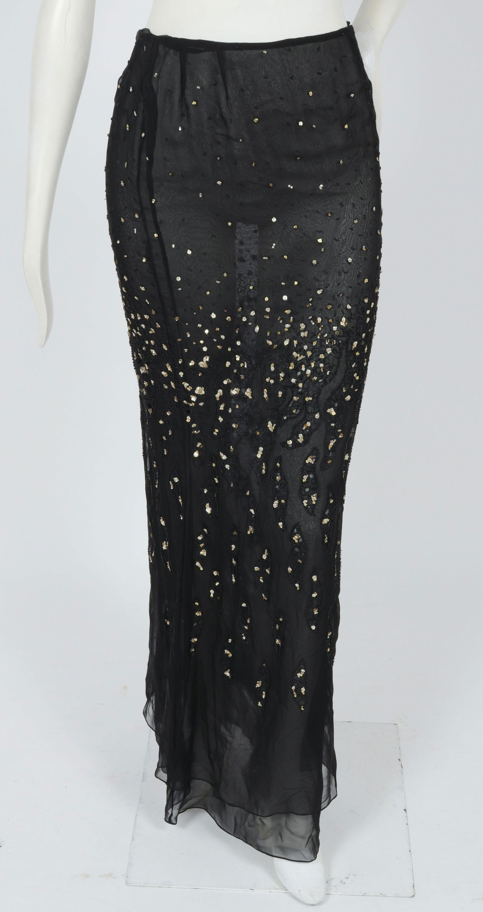 Bill Blass Sheer Sequined Silk Chiffon Maxi Skirt (1 of 6)