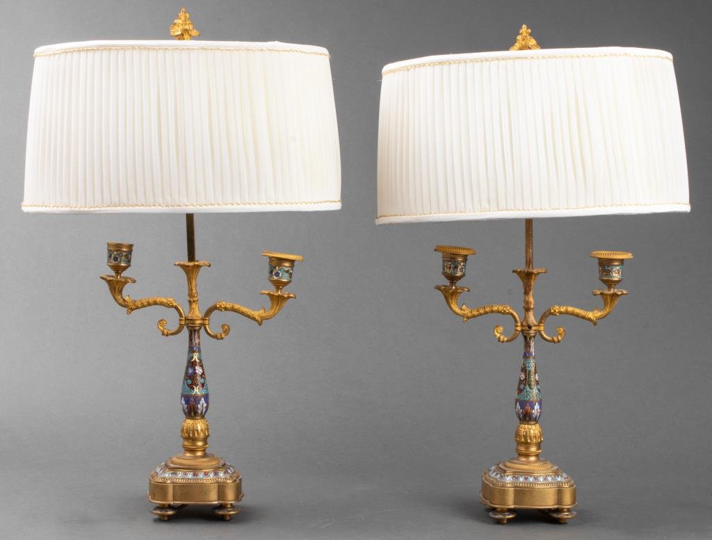 French Gilt And Cloisonné Candelabra Lamps, Pr (1 of 11)