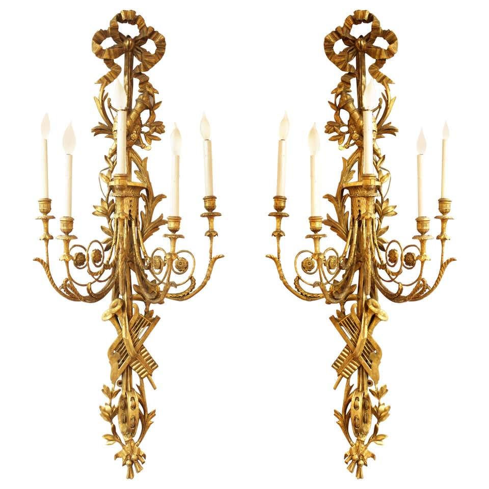 Louis XVI Monumental Giltwood Wall Sconces, Pair (1 of 17)