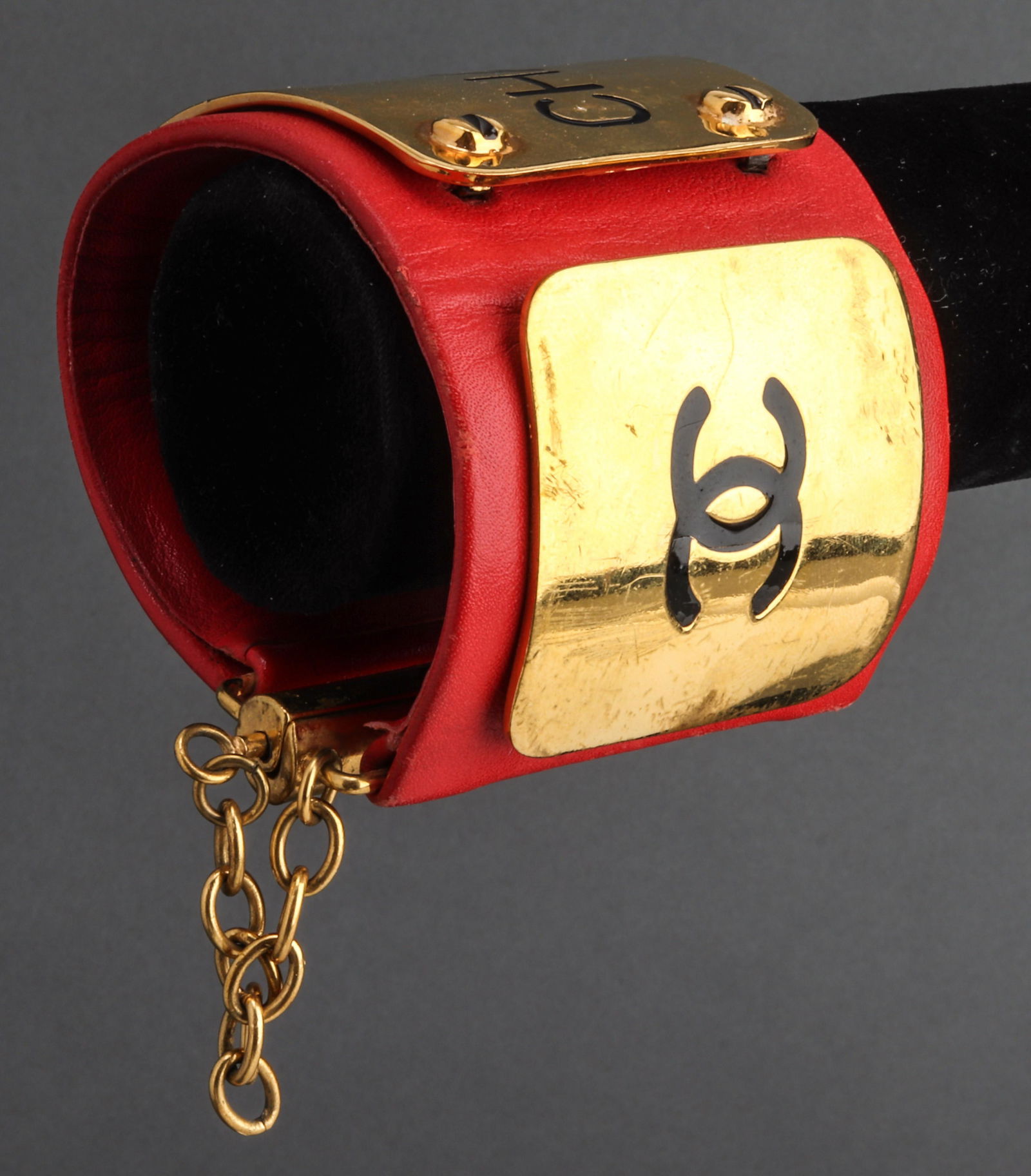 Chanel Runway Leather Logo Cuff Bracelet, 1981 (1 of 7)