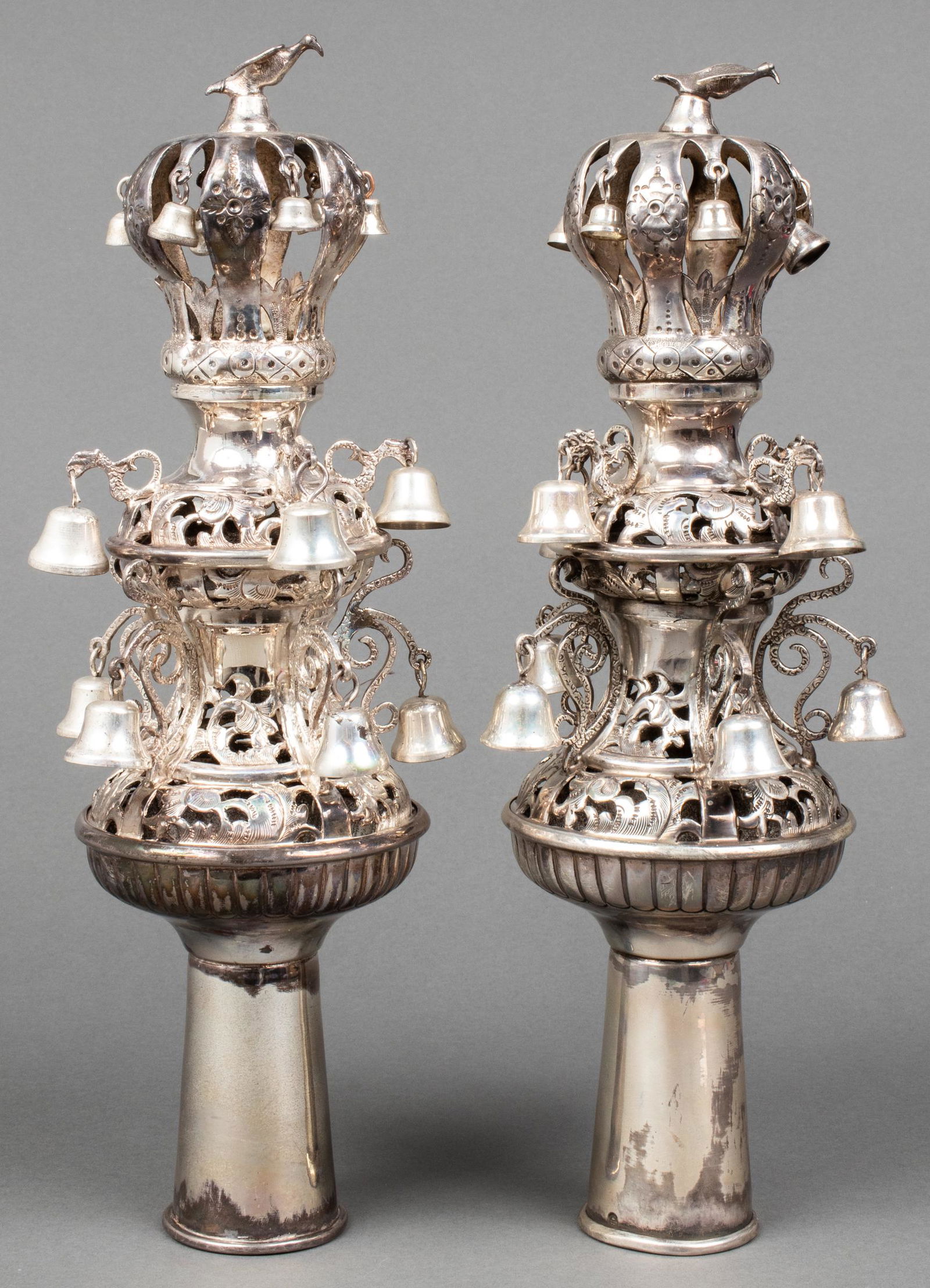 Judaica 19th C. Russian Silver Torah Finals, Pr (1 of 9)