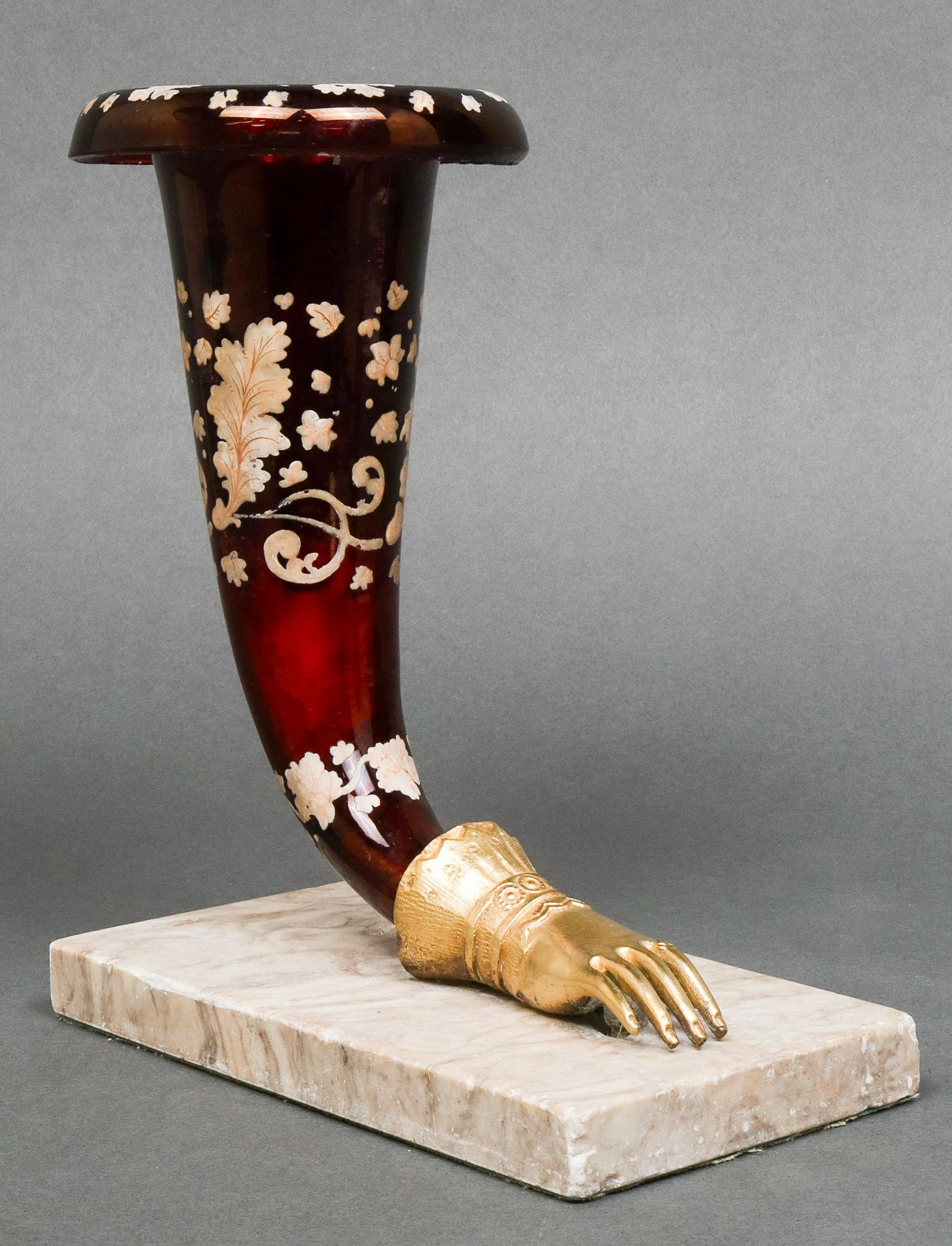 European Glass Rhyton Vase with Bronze Hand (1 of 8)