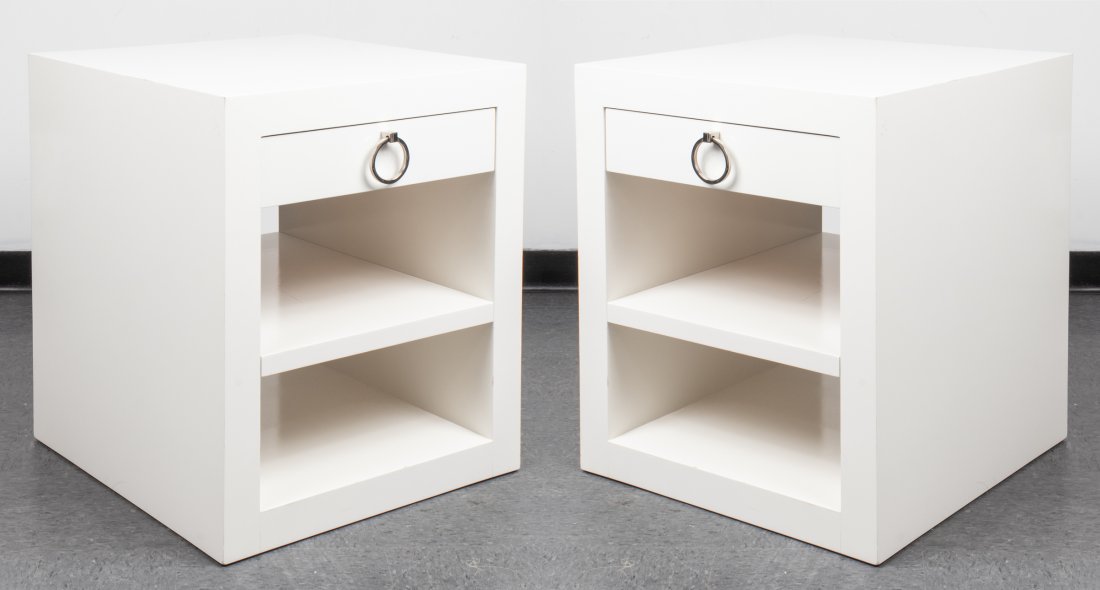 Modern White Lacquered End Tables, Pair (1 of 8)
