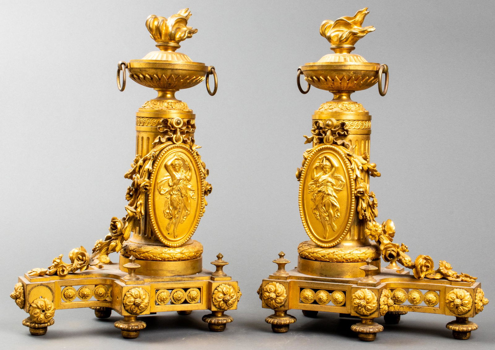 Louis XVI Style Gilt Bronze Chenets, Pair (1 of 17)