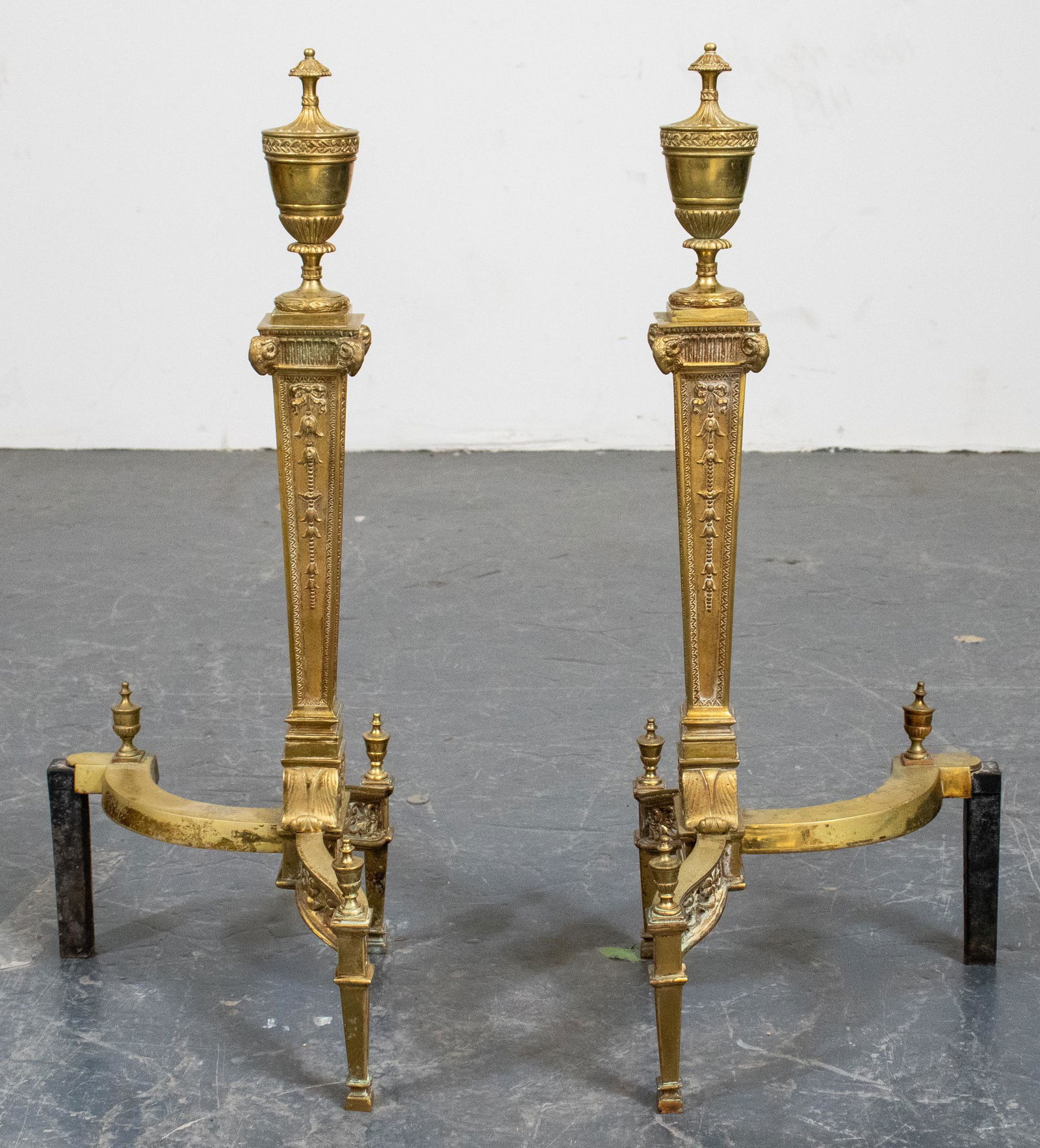 Louis XVI Style Brass Andirons, Pair (1 of 6)