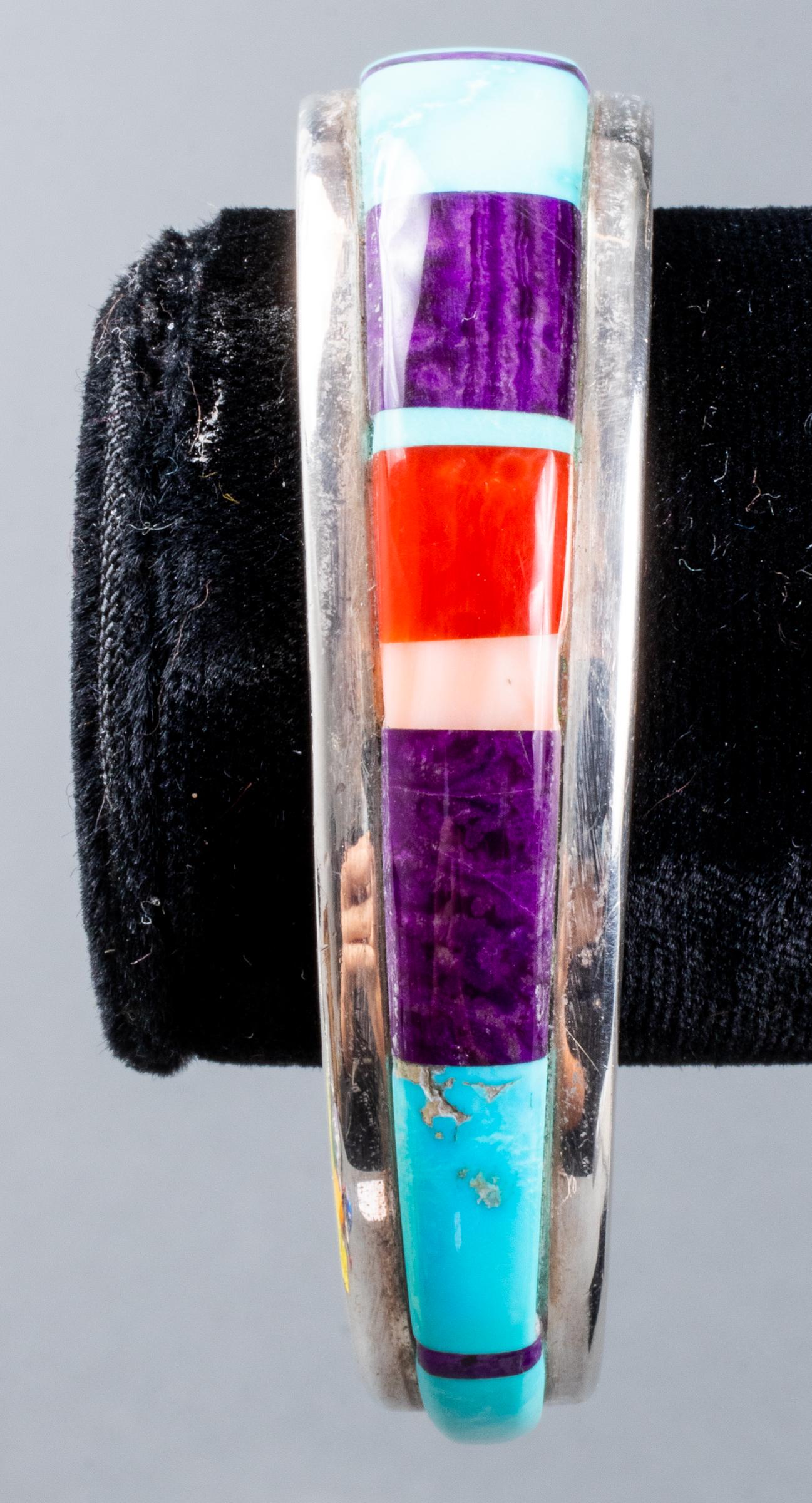 V. Gabriel Navajo Silver Turquoise & Coral Bangle (1 of 6)