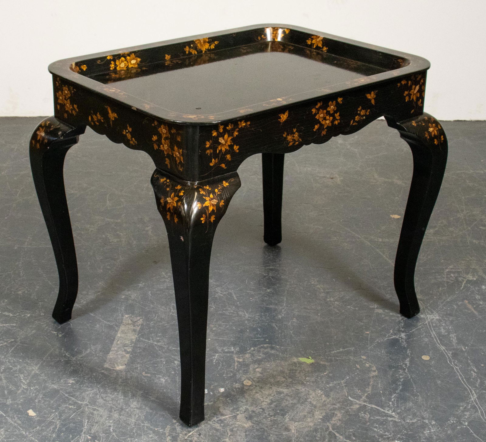 Rococo Style Paint Decorated Ebonized Side Table (1 of 5)