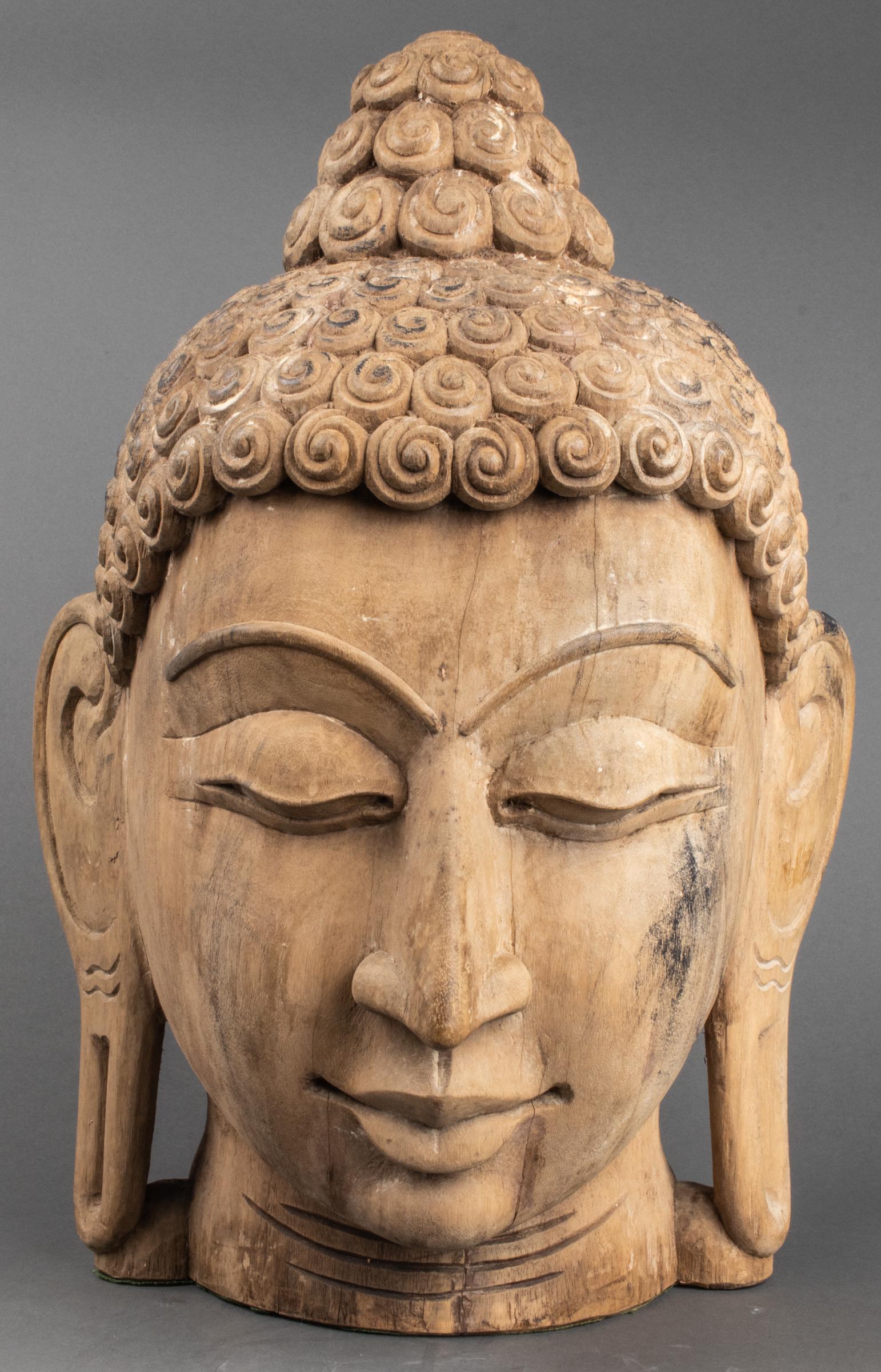 Thai Large Carved Wood Head of Buddha Sculpture (1 of 12)