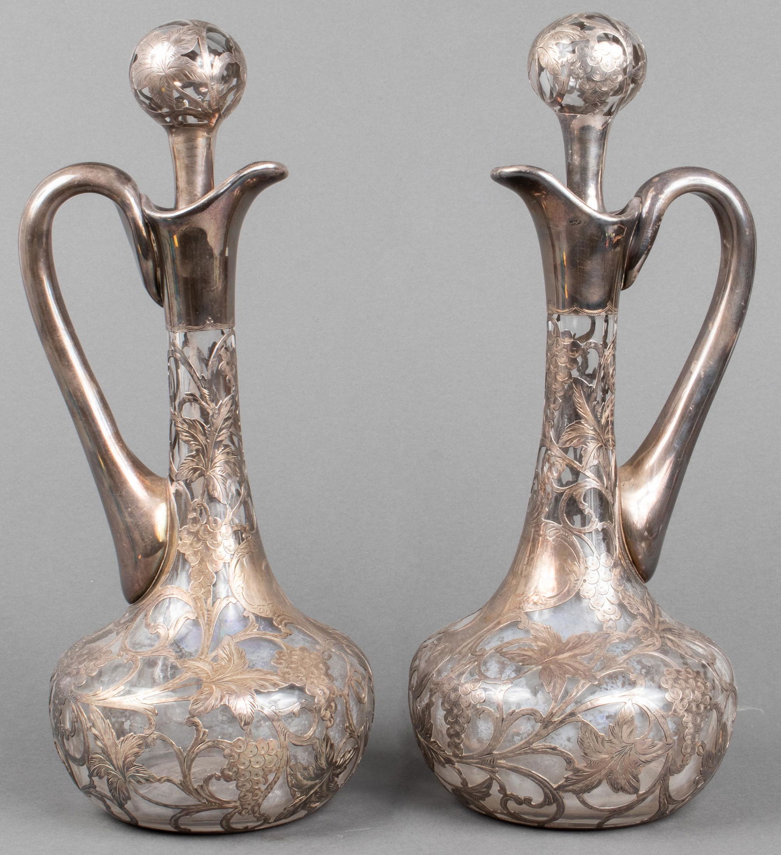 Glass Decanters with Silver Overlay, Pair (1 of 5)