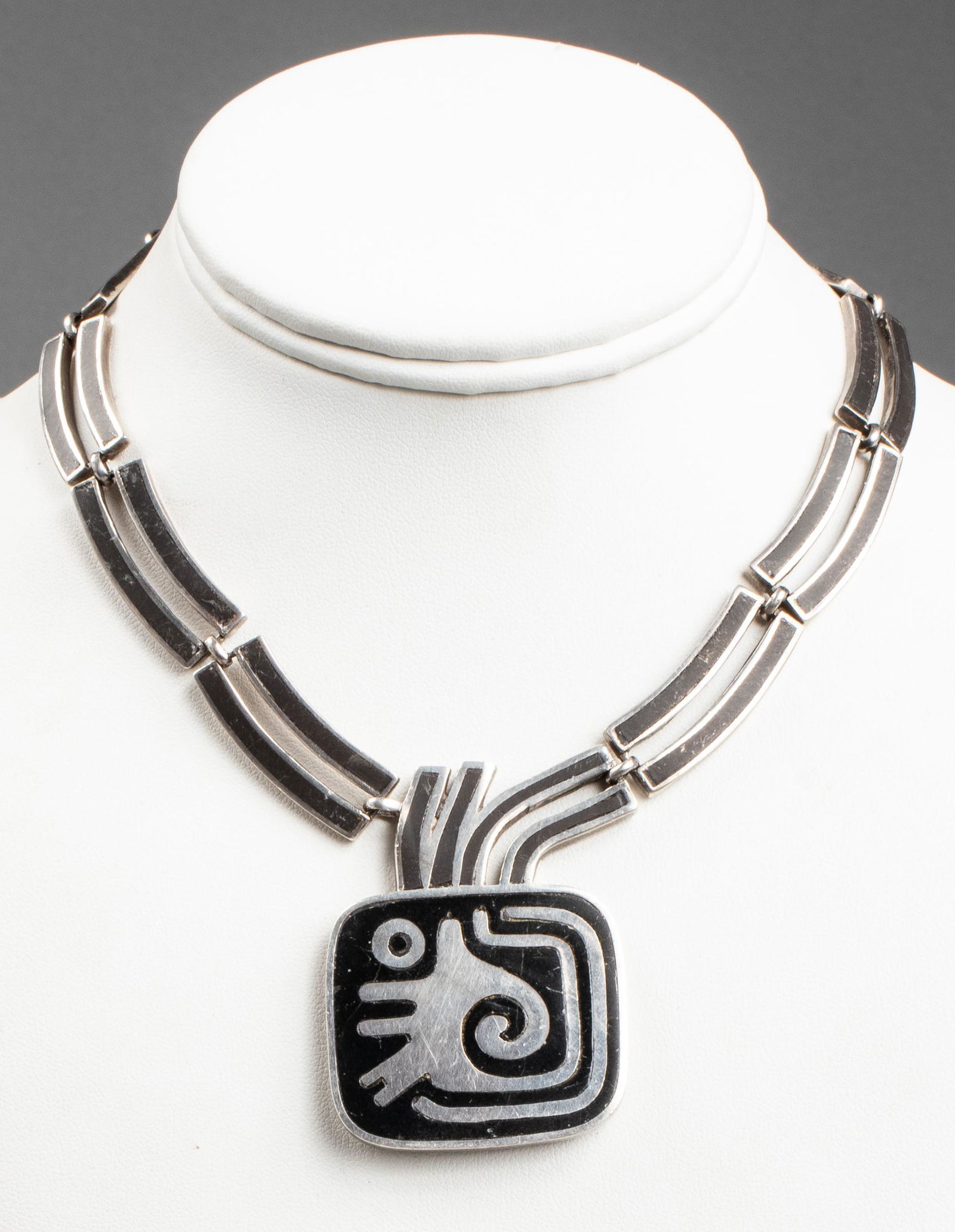 Los Castillo Taxco Silver Onyx Inlay Necklace (1 of 5)