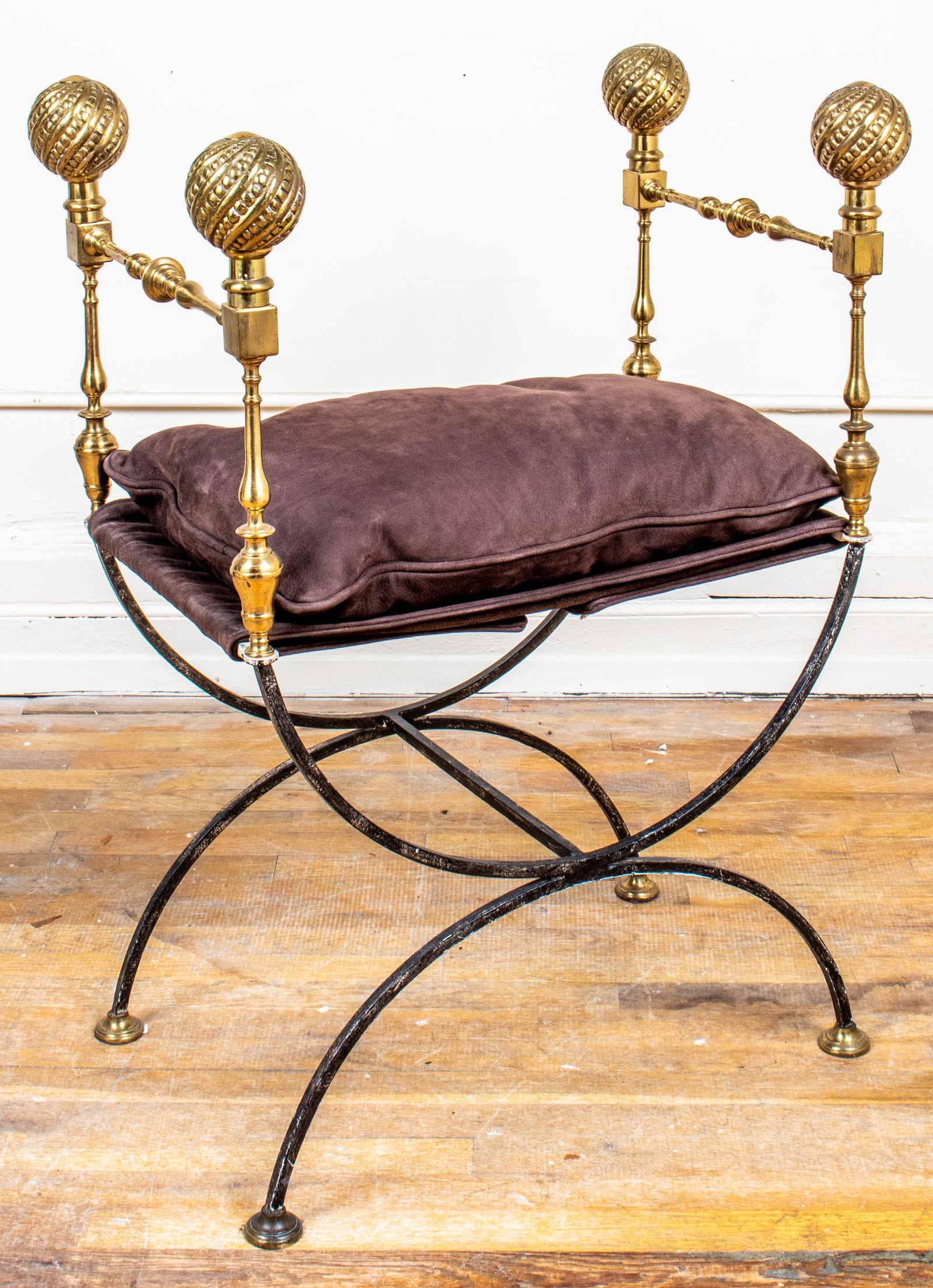 Hollywood Regency Style Brass & Iron Curule Chair (1 of 7)
