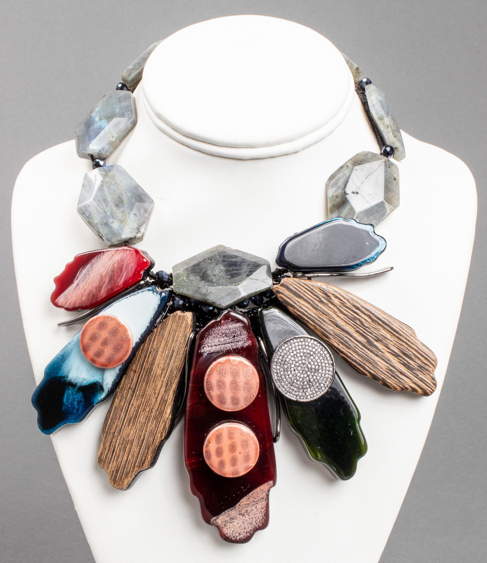 Vilaiwan Labradorite, Glass, Wood & CZ Necklace (1 of 8)