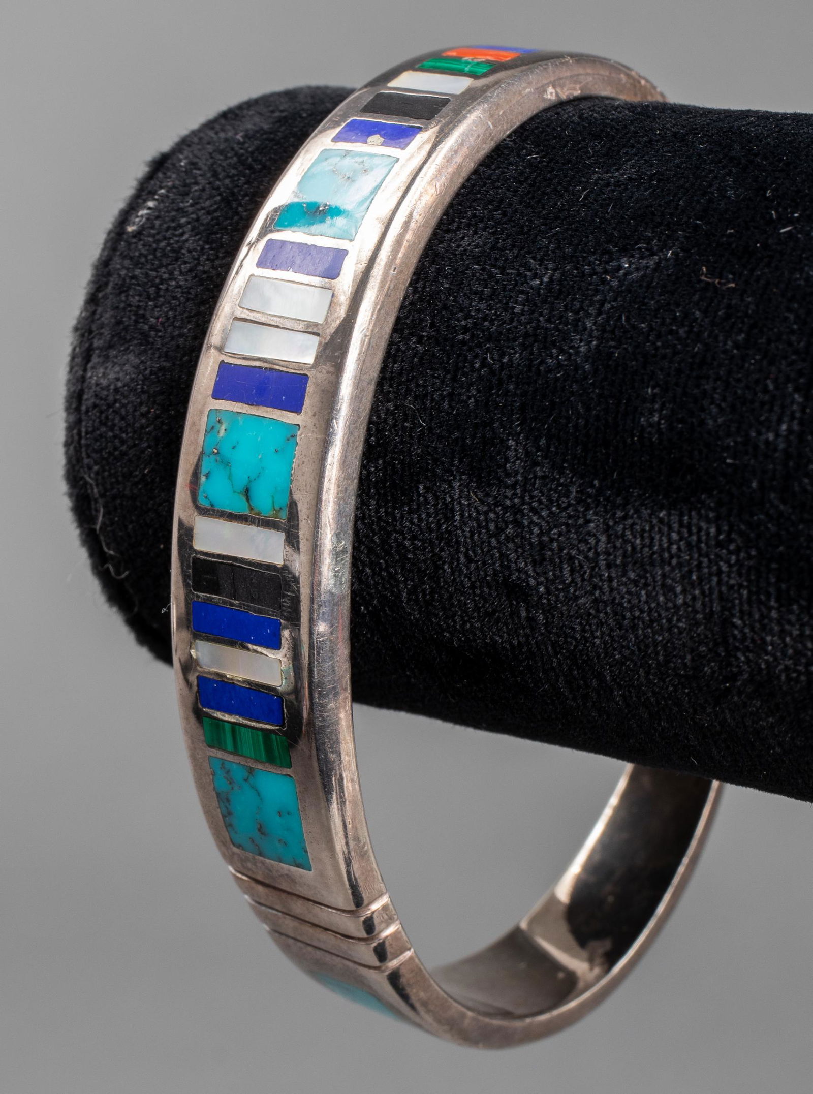 Zuni Silver Multi-Stone Inlay Bangle Bracelet (1 of 8)