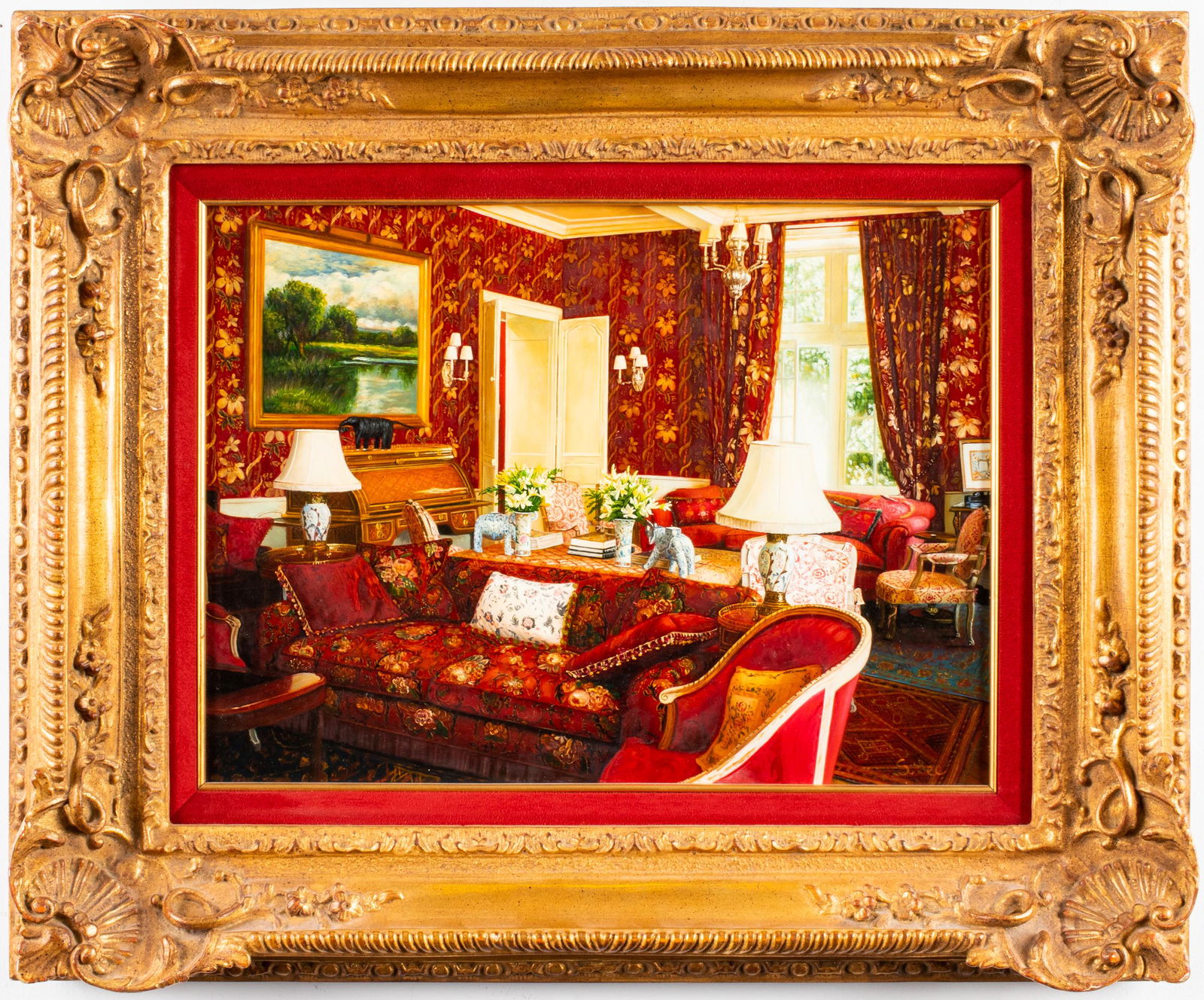 S. Lee Signed Interior Scene Oil on Panel (1 of 8)