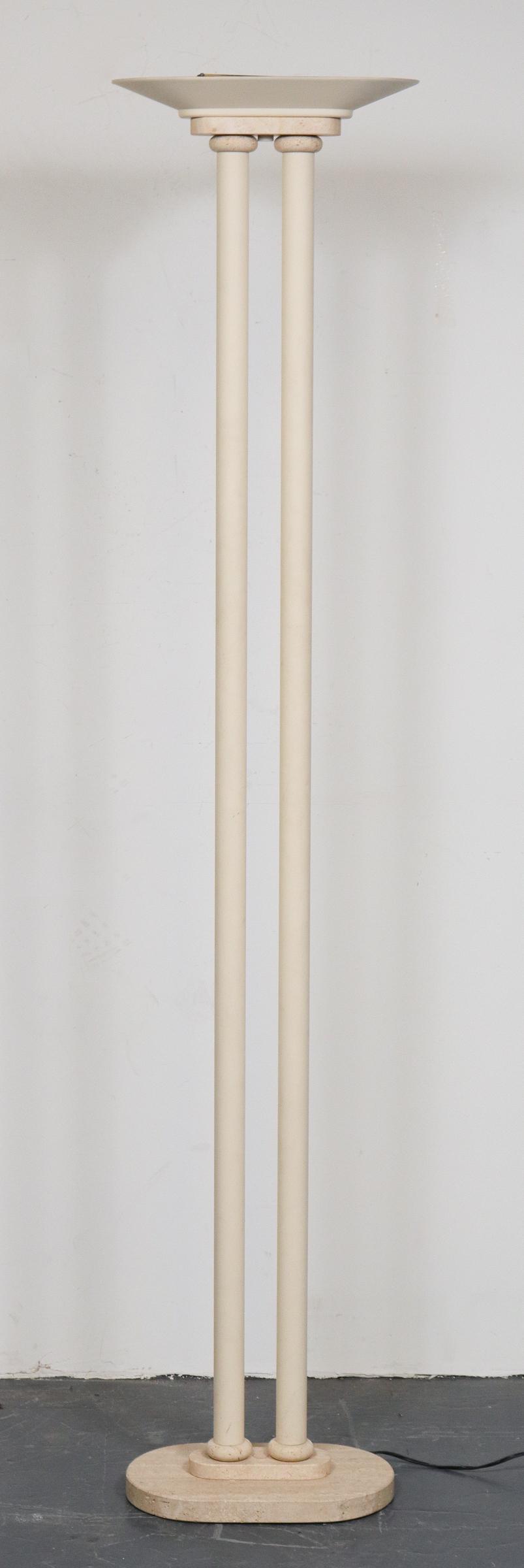 Modern White Painted and Travertine Floor Lamp (1 of 2)