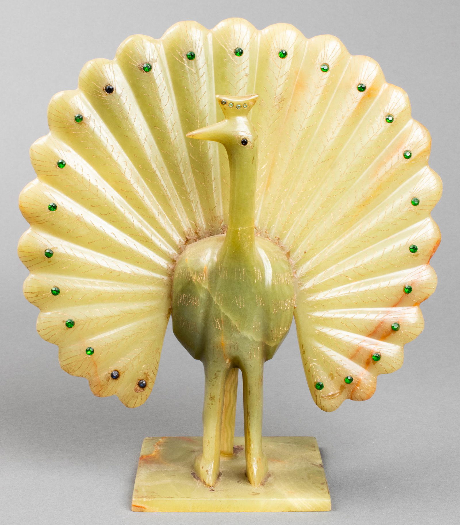 Carved Green Onyx Peacock with Green Stones (1 of 11)