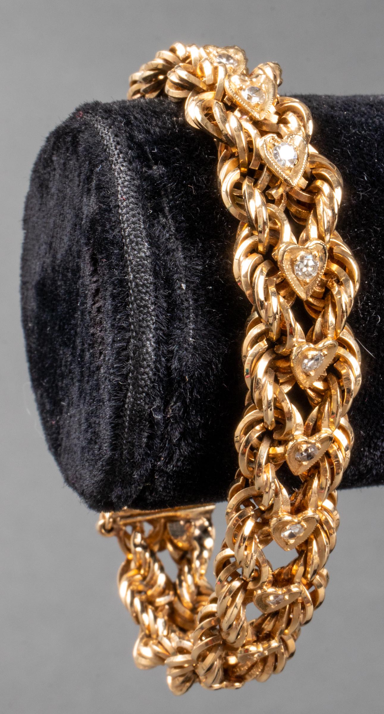 14K Yellow Gold Diamond Heart Rope Bracelet (1 of 5)