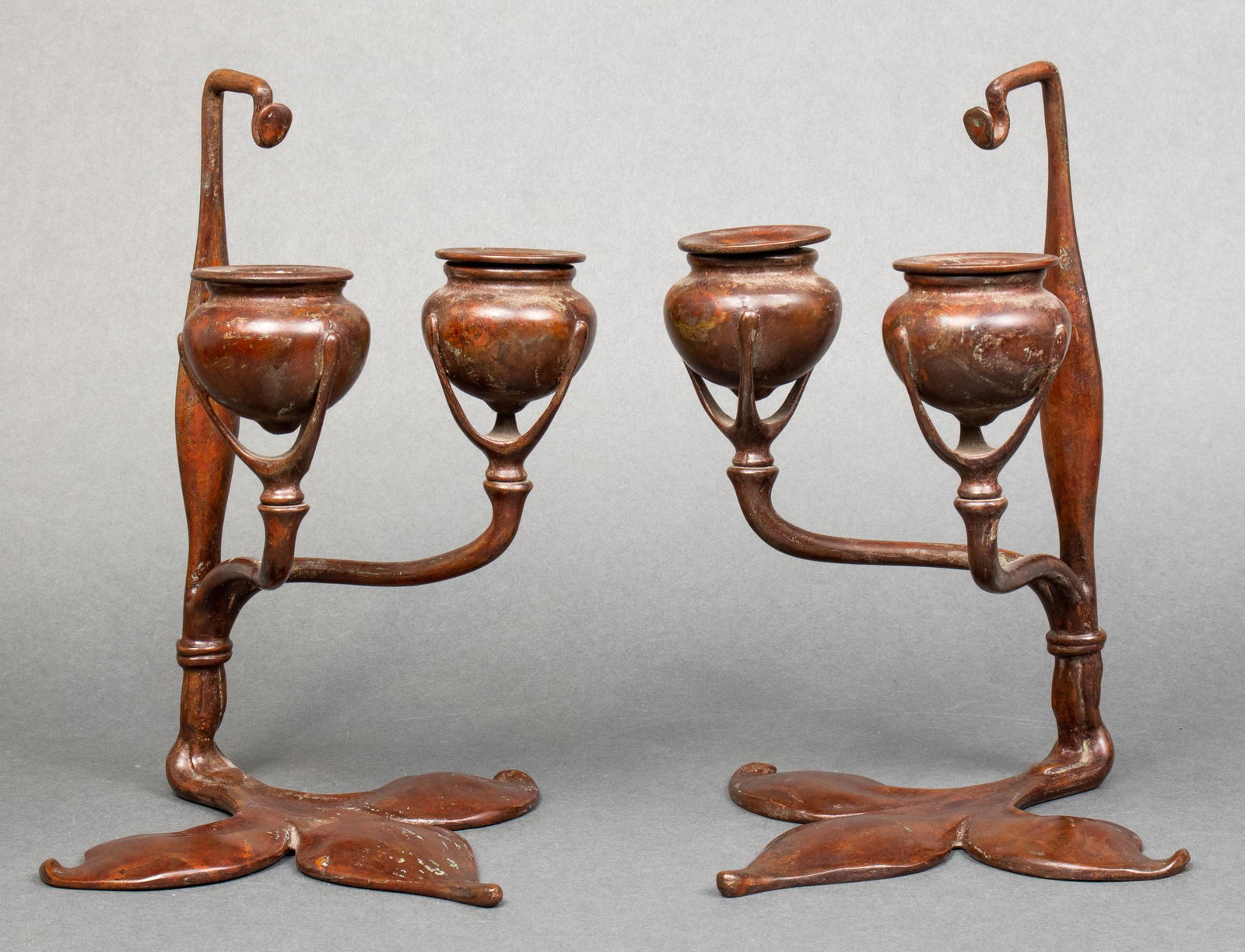 Tiffany Bronze Fleur-De-Lis Candlesticks, Pr (1 of 10)