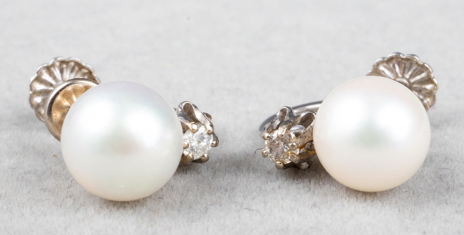 Vintage 14K White Gold Pearl & Diamond Earrings (1 of 5)