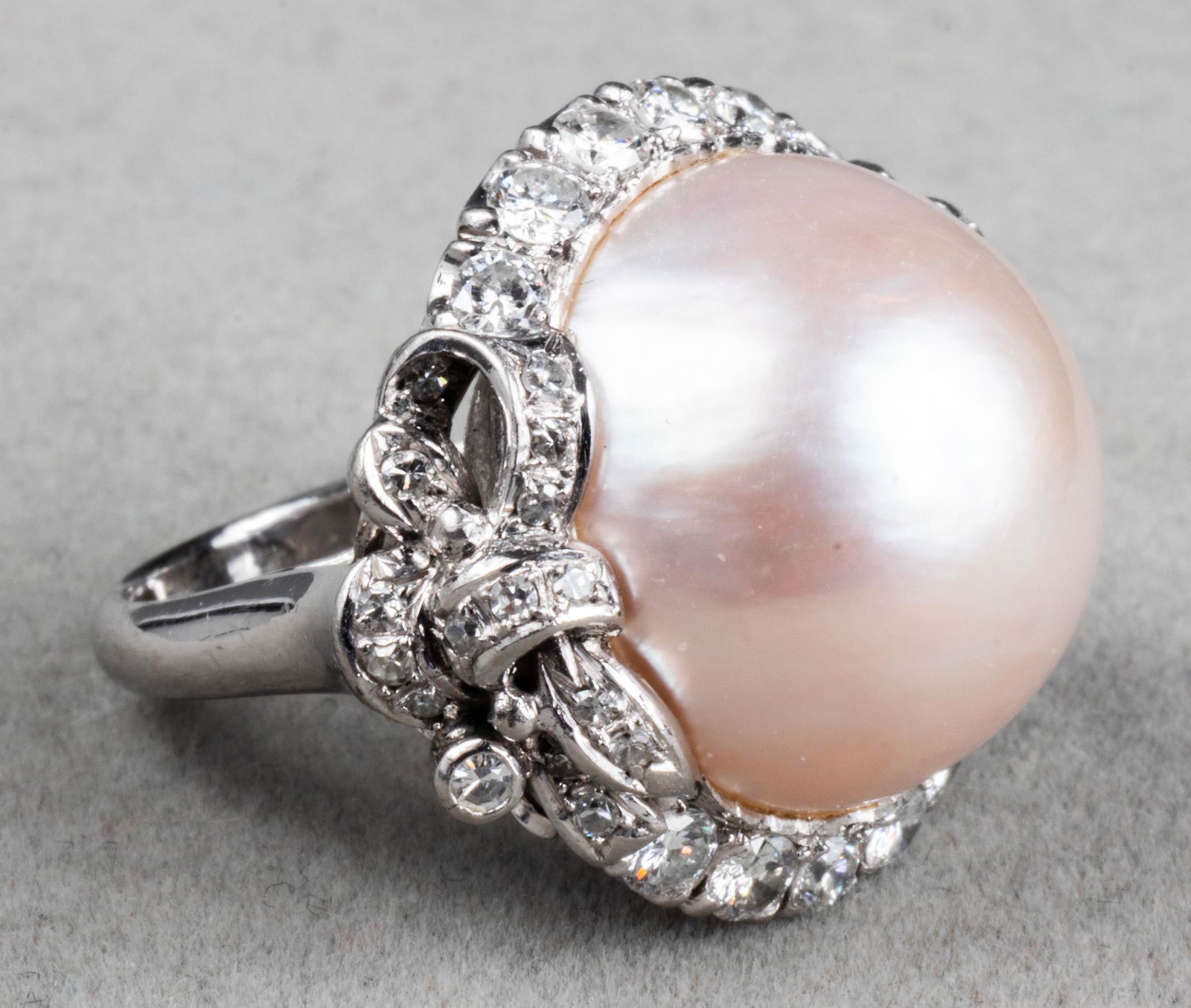 Antique Platinum, Diamond & Mabe Pearl Ring (1 of 7)