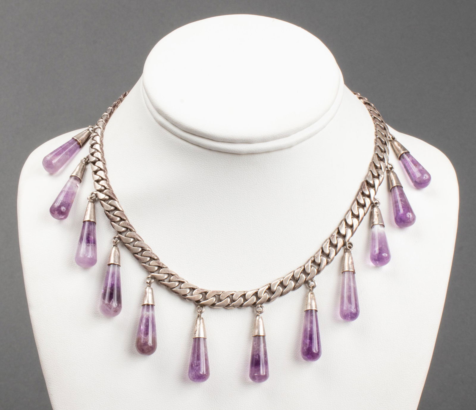 Vintage Mexican Silver Amethyst Drop Necklace (1 of 4)