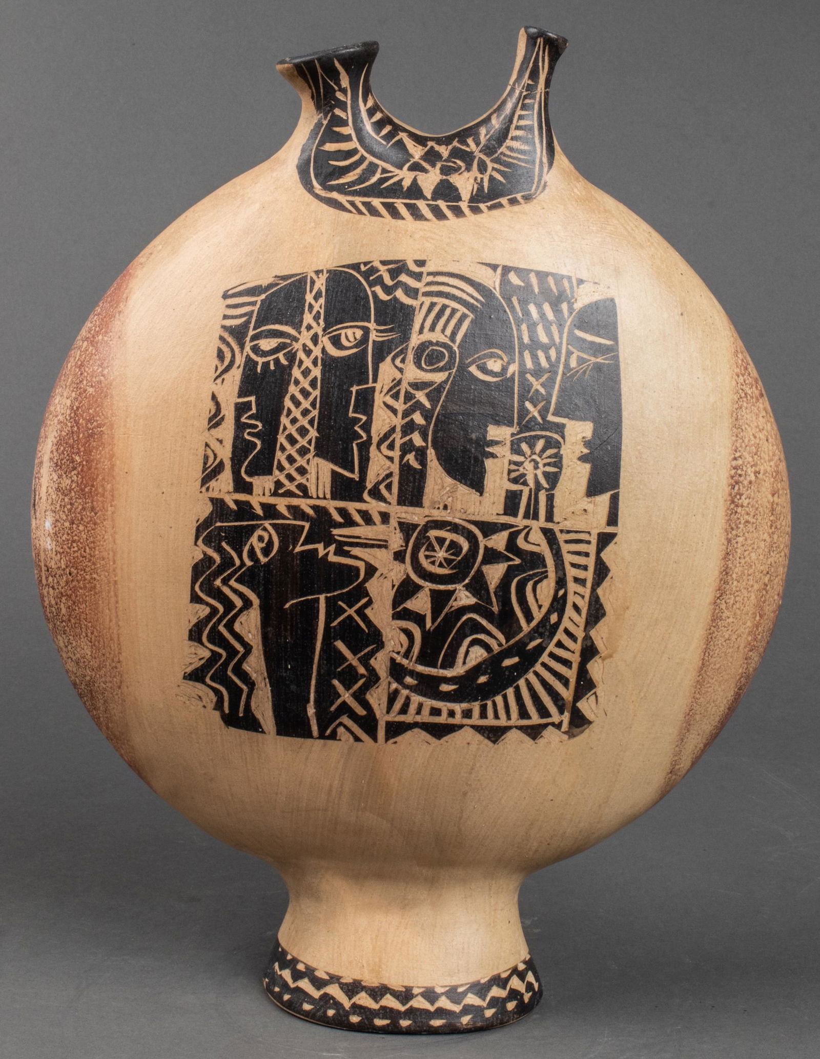 Illegibly Signed Cubist Motif Pottery Vase (1 of 15)