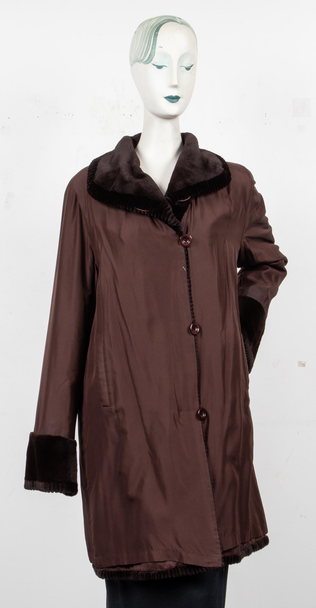 Brown Sheared Mink Fur Lined Reversible Coat (1 of 6)