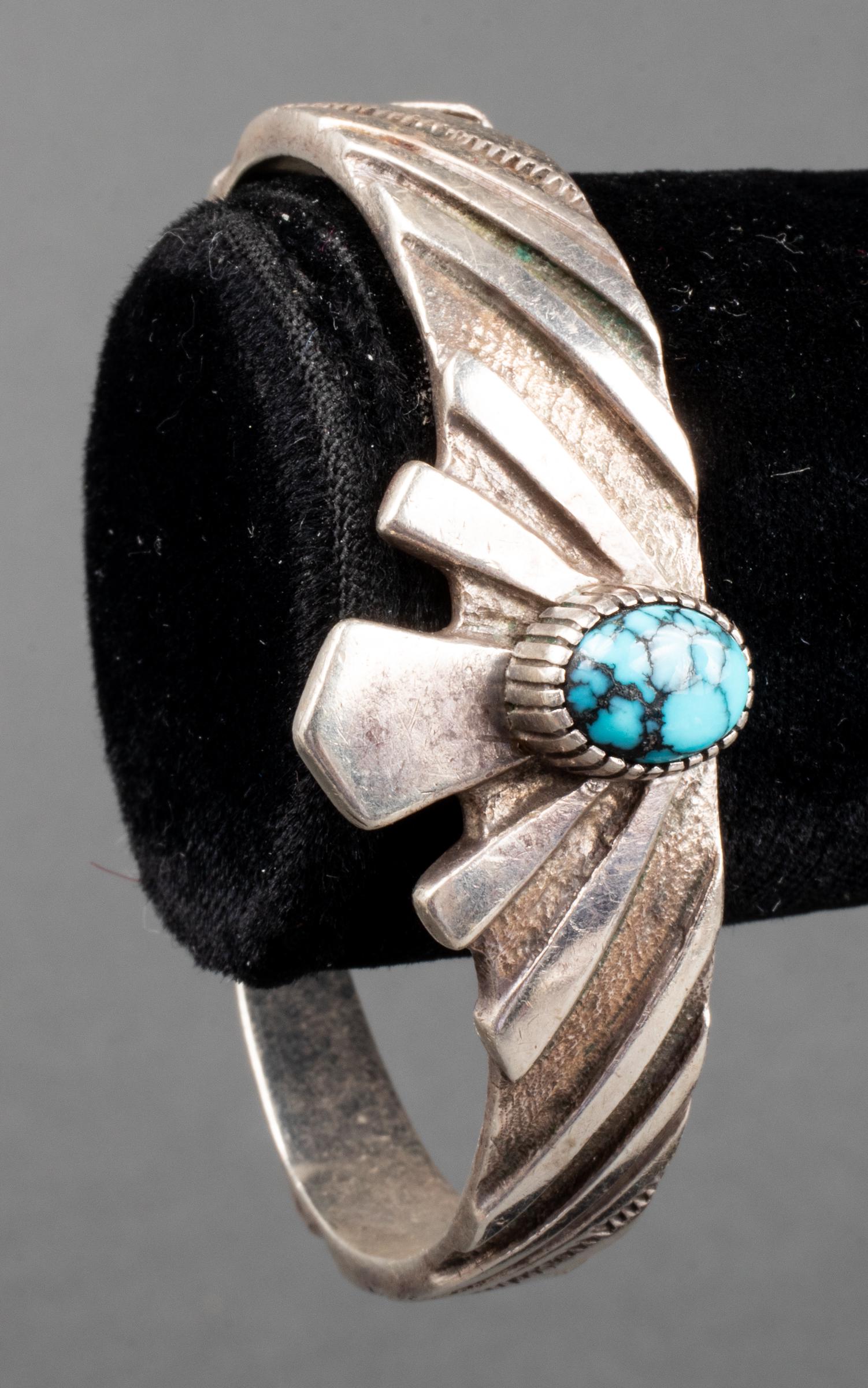Native American Silver Turquoise Bangle Bracelet (1 of 6)