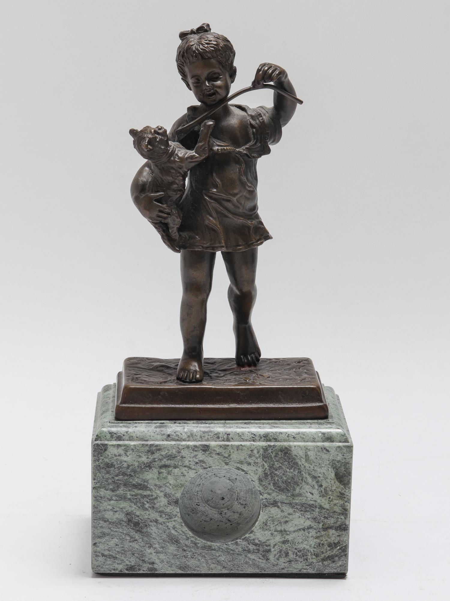 After Emile Henri LaPorte Girl & Cat Bronze (1 of 5)