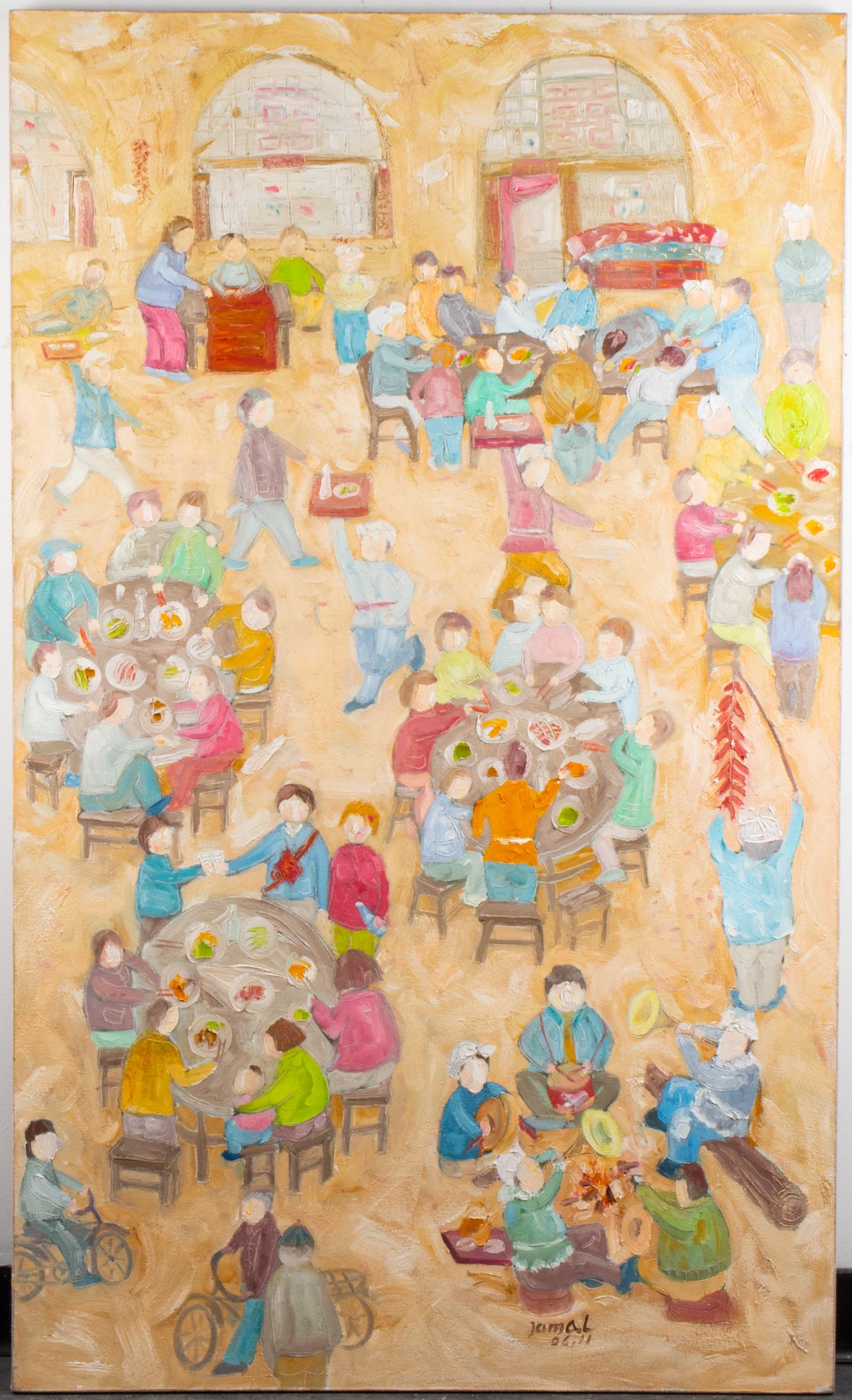 Scene of Bustling Asian Restaurant, Oil on Canvas (1 of 4)