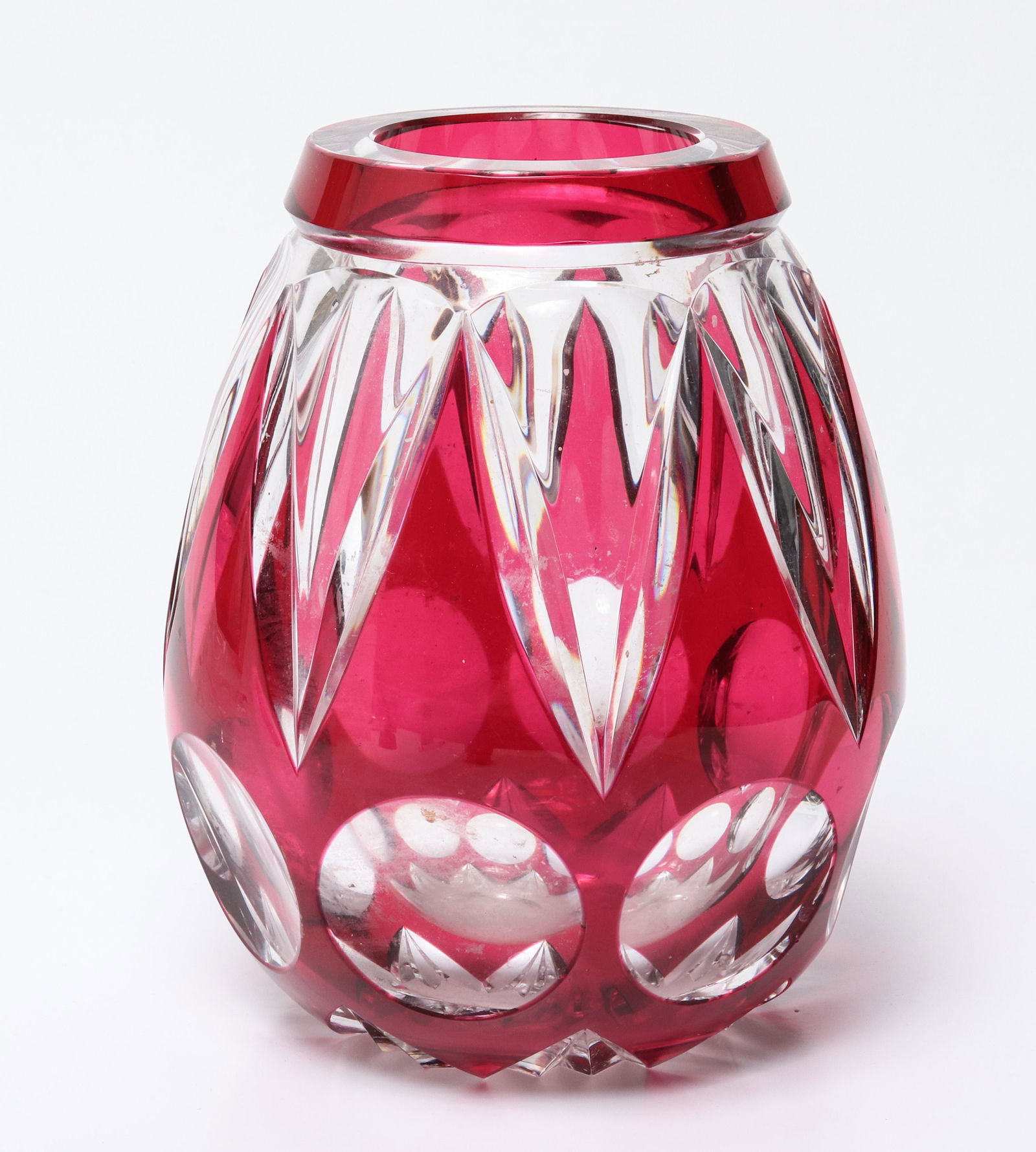 Val St. Lambert Cranberry Cut to Clear Glass Vase (1 of 3)