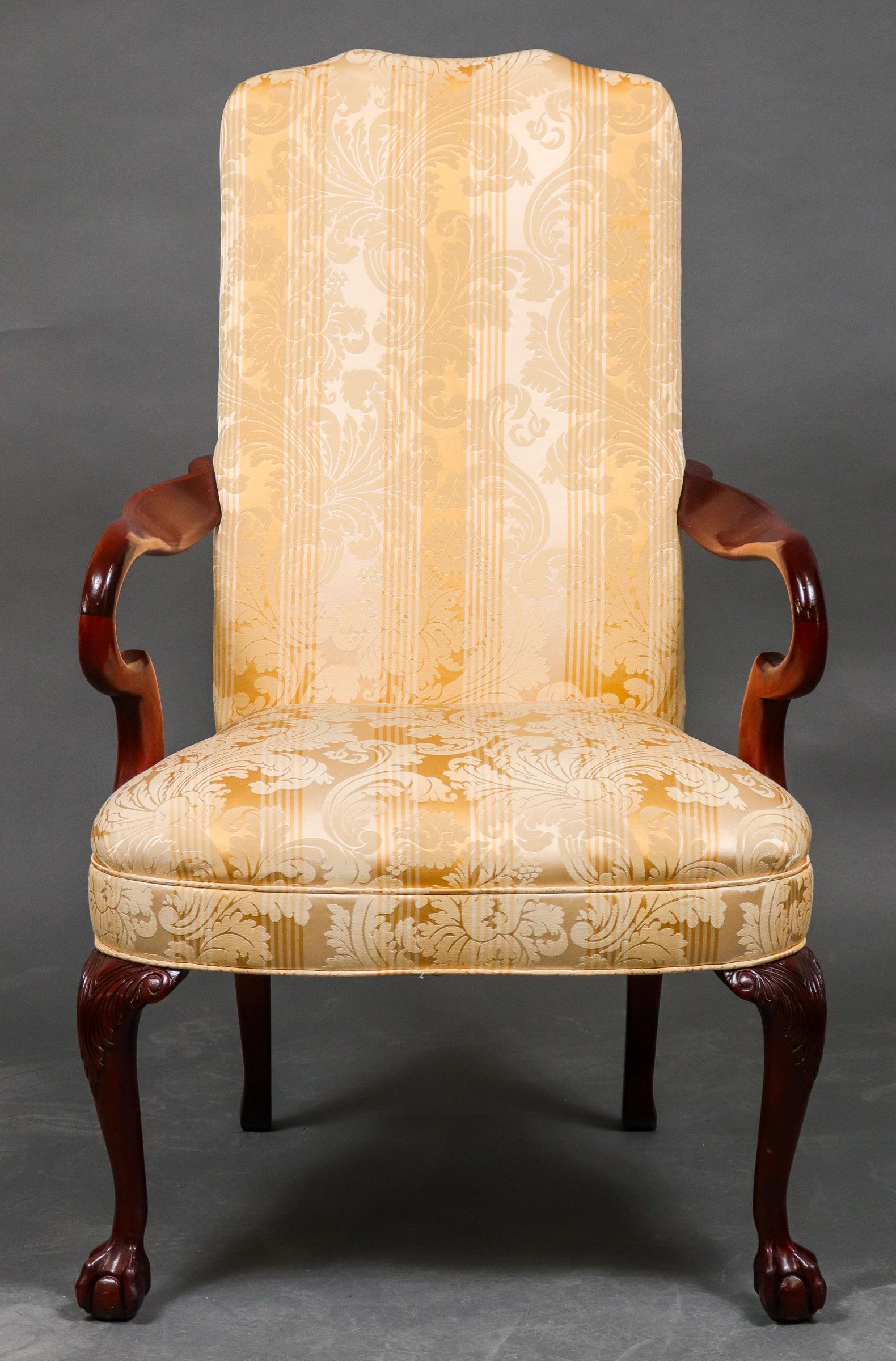 Queen Anne Style Upholstered Open Armchair (1 of 7)