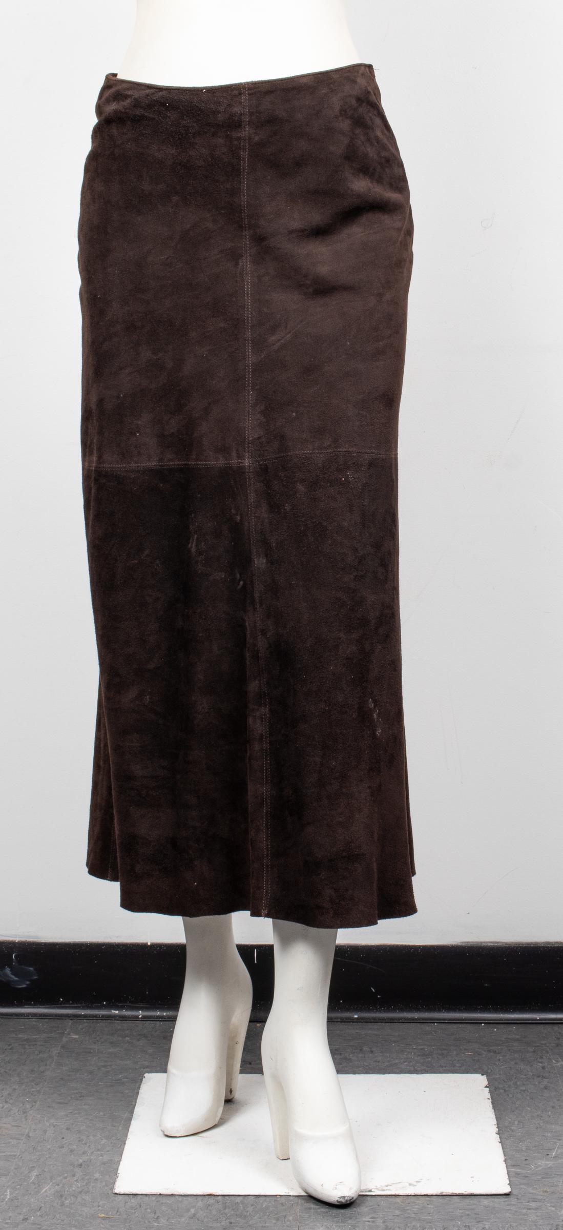 Prada Suede Leather Midi Skirt (1 of 6)